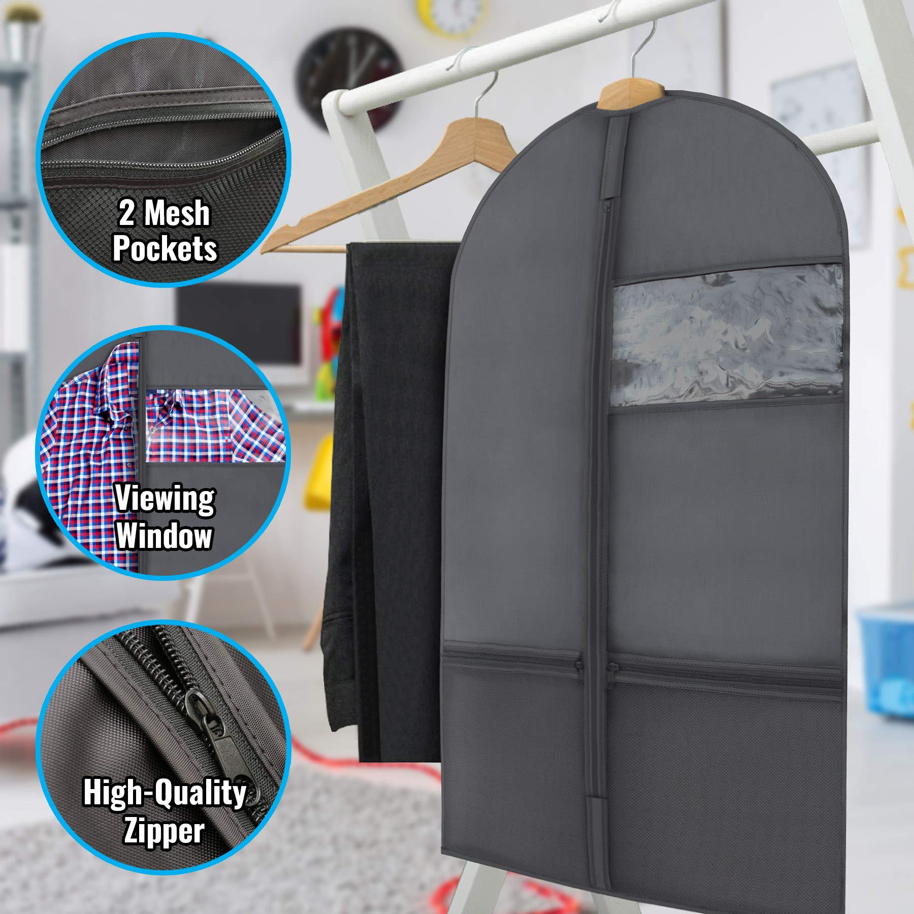 Plixio 36'' Kids Garment Bags For Dance Costumes, Childrens Hanging Clothes, Uniform, Suits, Girls Dress Recital Outfit Organize