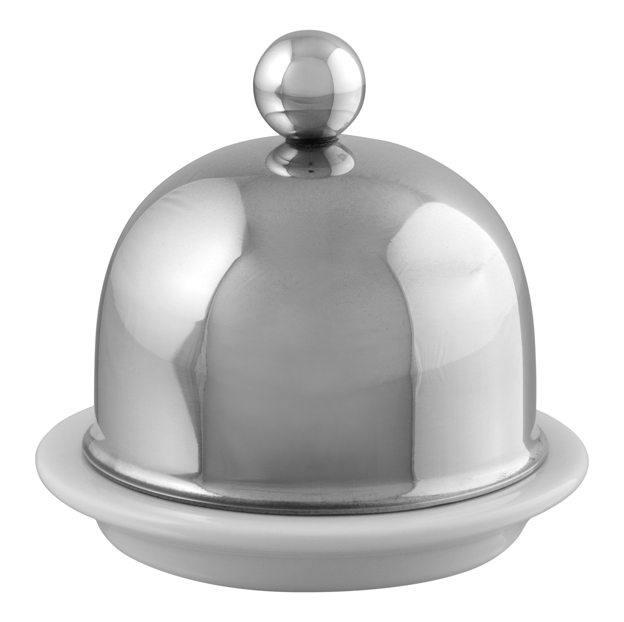 Mauviel M'Tradition Stainless Steel Porcelain Butter Dish With Stainless Steel Knob, 3.5-In, Made In France