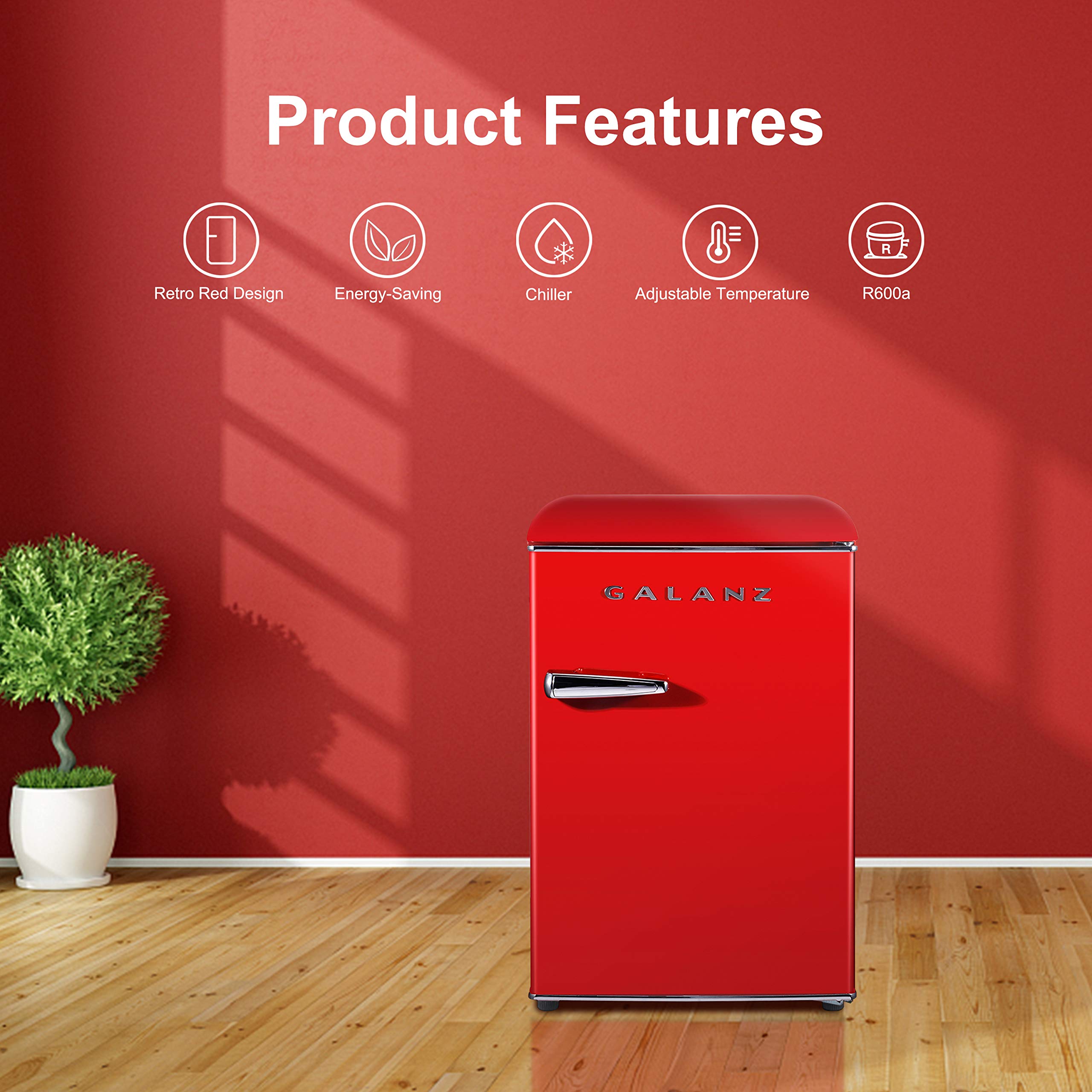 Galanz Glr25Mrdr10 Retro Compact Refrigerator, Mini Fridge With Single Doors, Adjustable Mechanical Thermostat With Chiller, Red