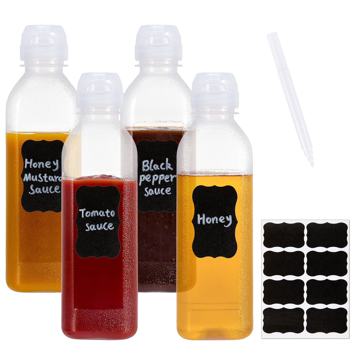 Parbee 16Oz Condiment Squeeze Bottles With Flip Top Lid, 4 Pack Refillable Condiment Containers Ketchup Squeeze Bottles, Leak Pr
