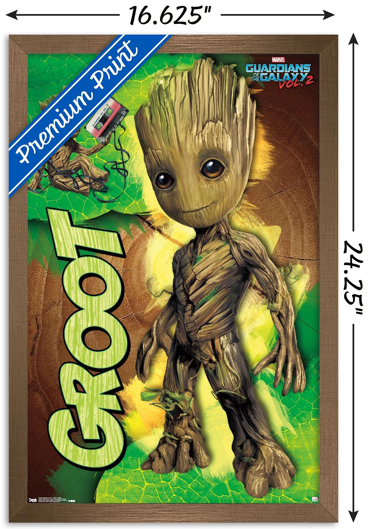 Trends International Marvel Cinematic Universe - Guardians Of The Galaxy 2 - Groot Wall Poster, 14.725'' X 22.375'', Bronze Fram
