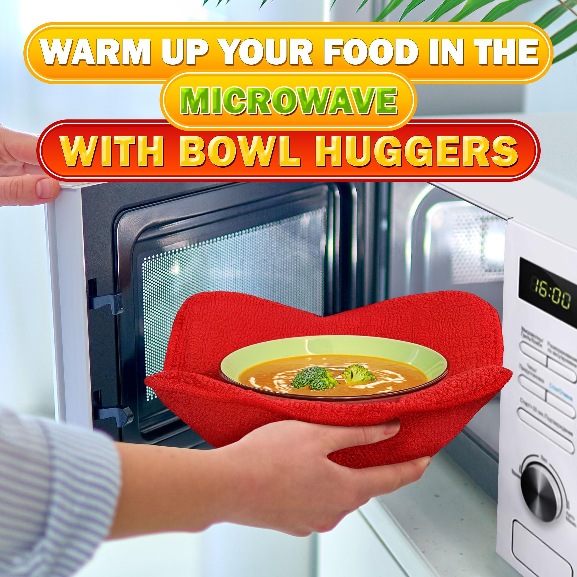 LIBERHAUS Microwave Bowl Holder Set - 2 Pcs Red Cozy, Durable Heat-Resistant Microfiber, 7.5"×7.5" for Hot Dishes