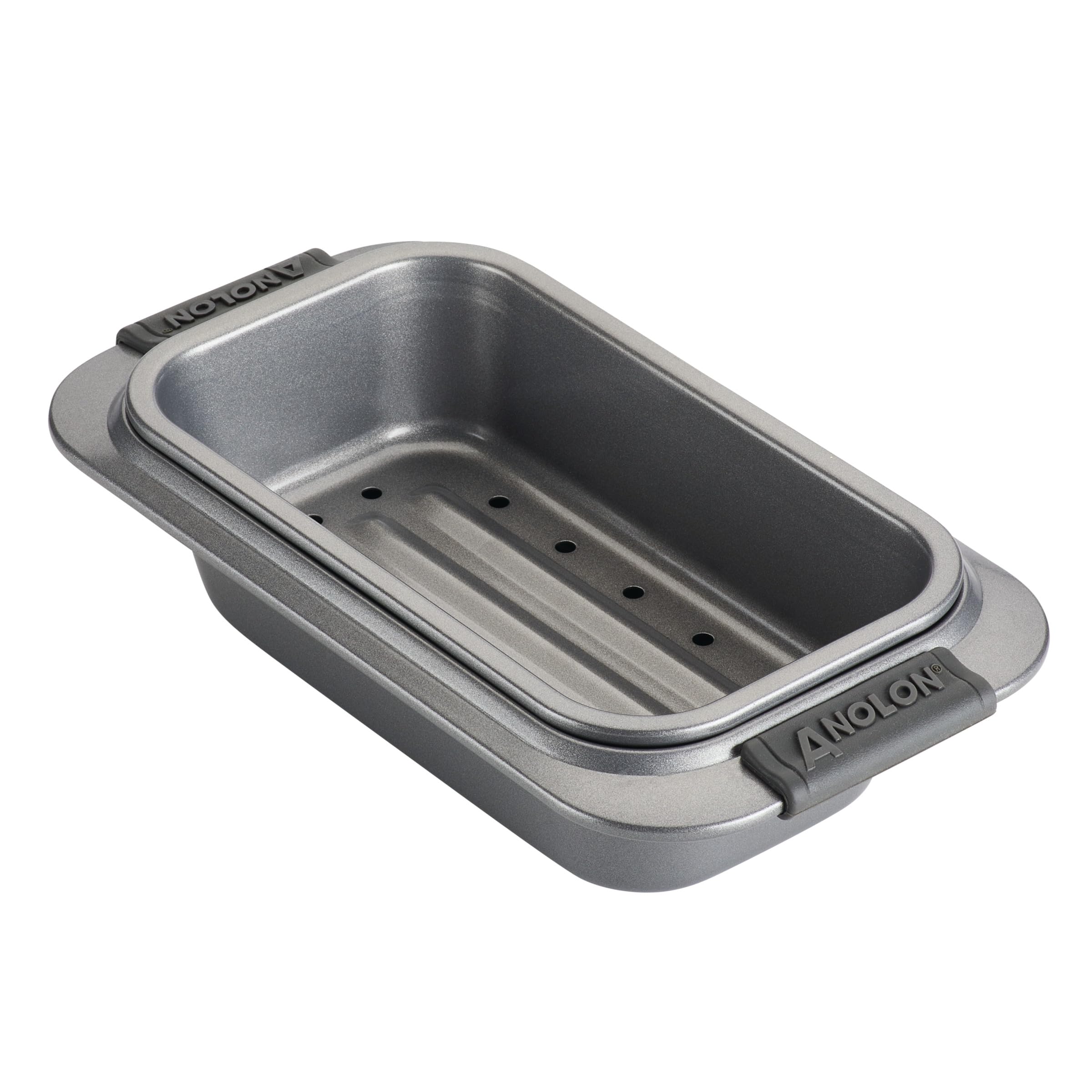 Anolon Advanced Nonstick Bakeware Meatloaf/Loaf Pan Set With Grips And Insert, 2 Piece, Gray
