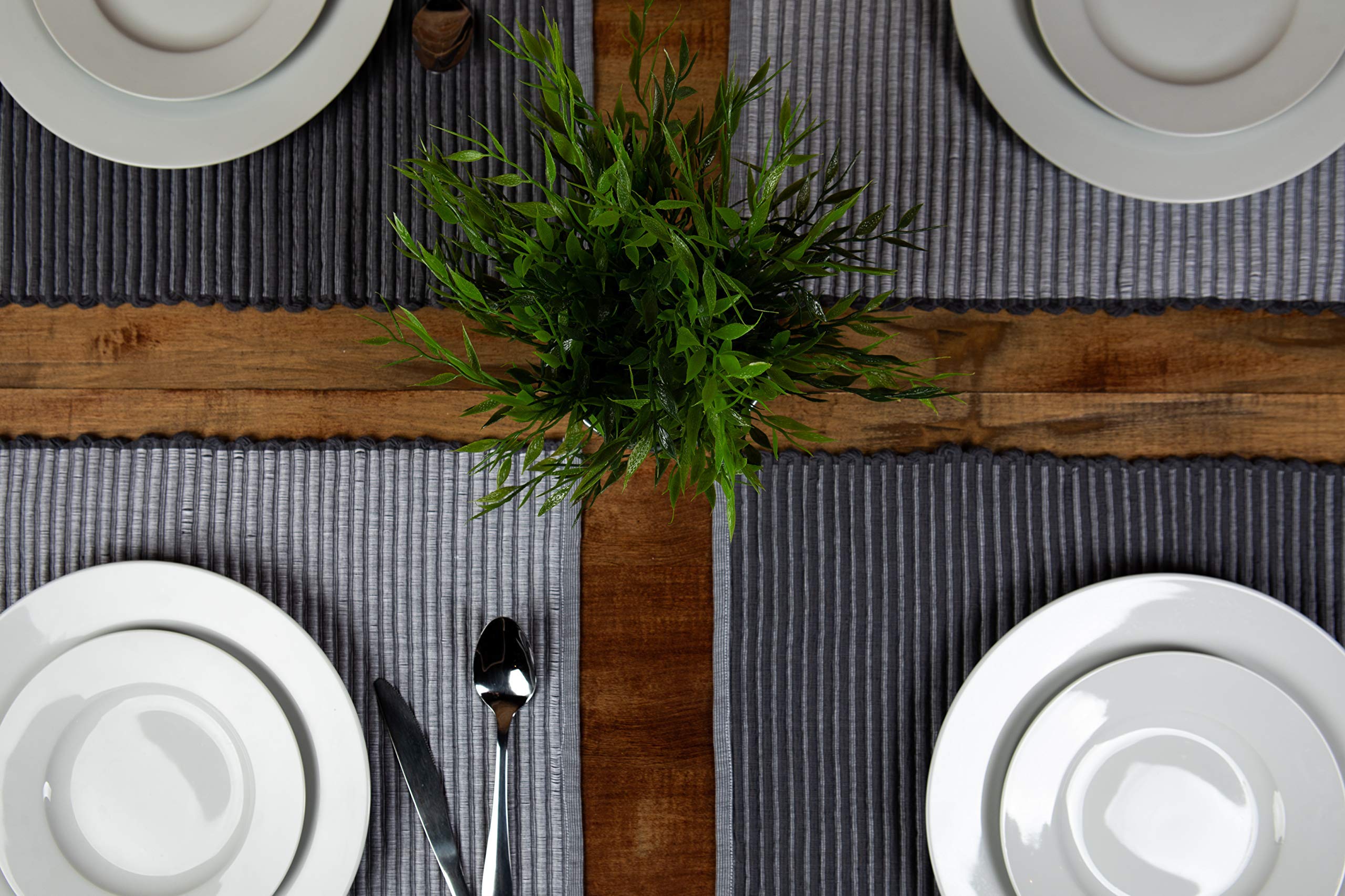 Placemats Set Of 4, Woven Cloth Placemat Set, 14X19 In, Gray Large Ribbed Place Mats For Kitchen Or Dining Table, Washable Cotto