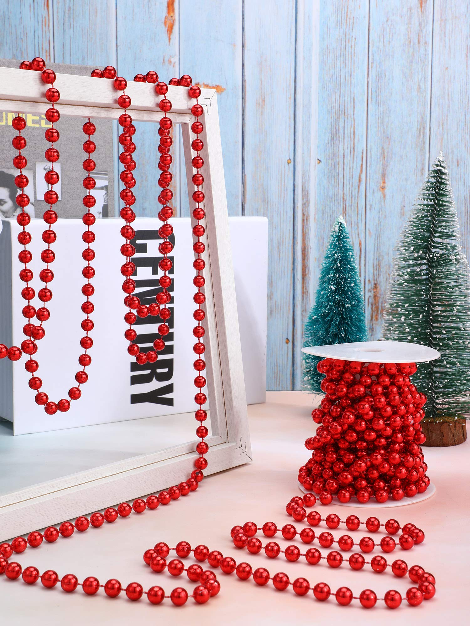 26 Feet Christmas Tree Beaded Garland Plastic Pearl Strands Chain Artificial Pearls Beads Trim Garland for Xmas Tree Holiday Wed