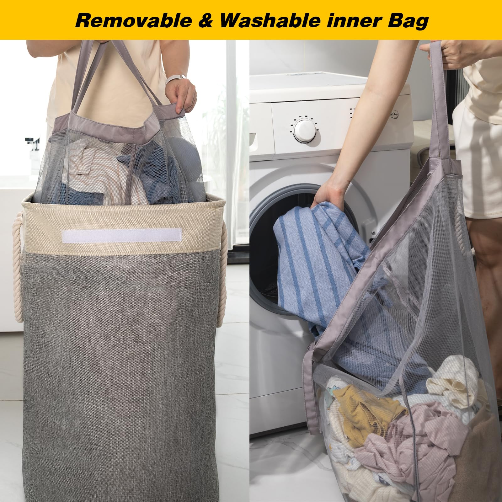 Brilliantjo Laundry Baskets With Lid 84L, Upgrade Large Collapsible Linen Laundry Hamper With Removable Inner Bag Washing Basket