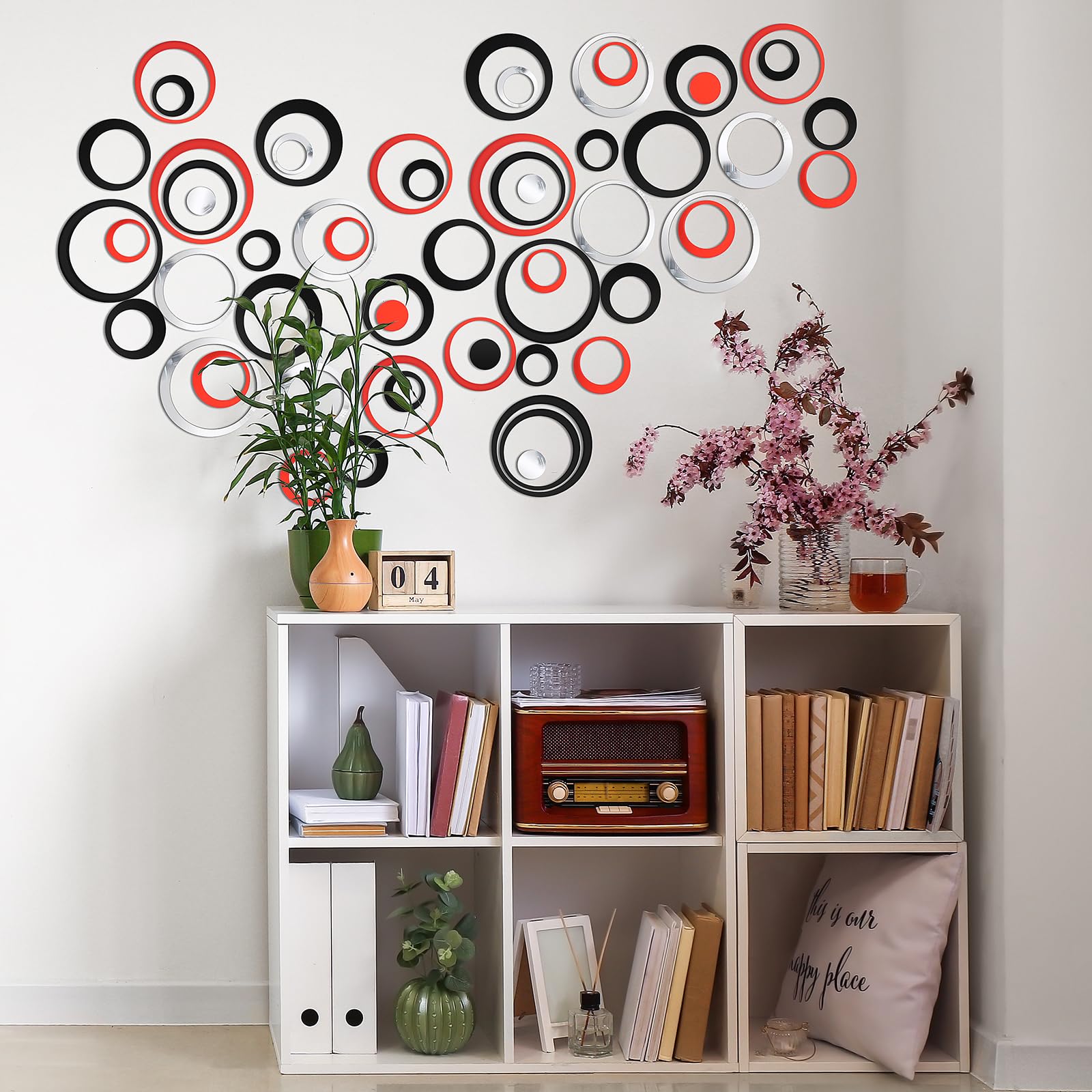 Outus 72 Pieces Acrylic Circle Mirror Wall Sticker Round Wall Decor Decals Removable Diy Adhesive For Living Room Bedroom Home D