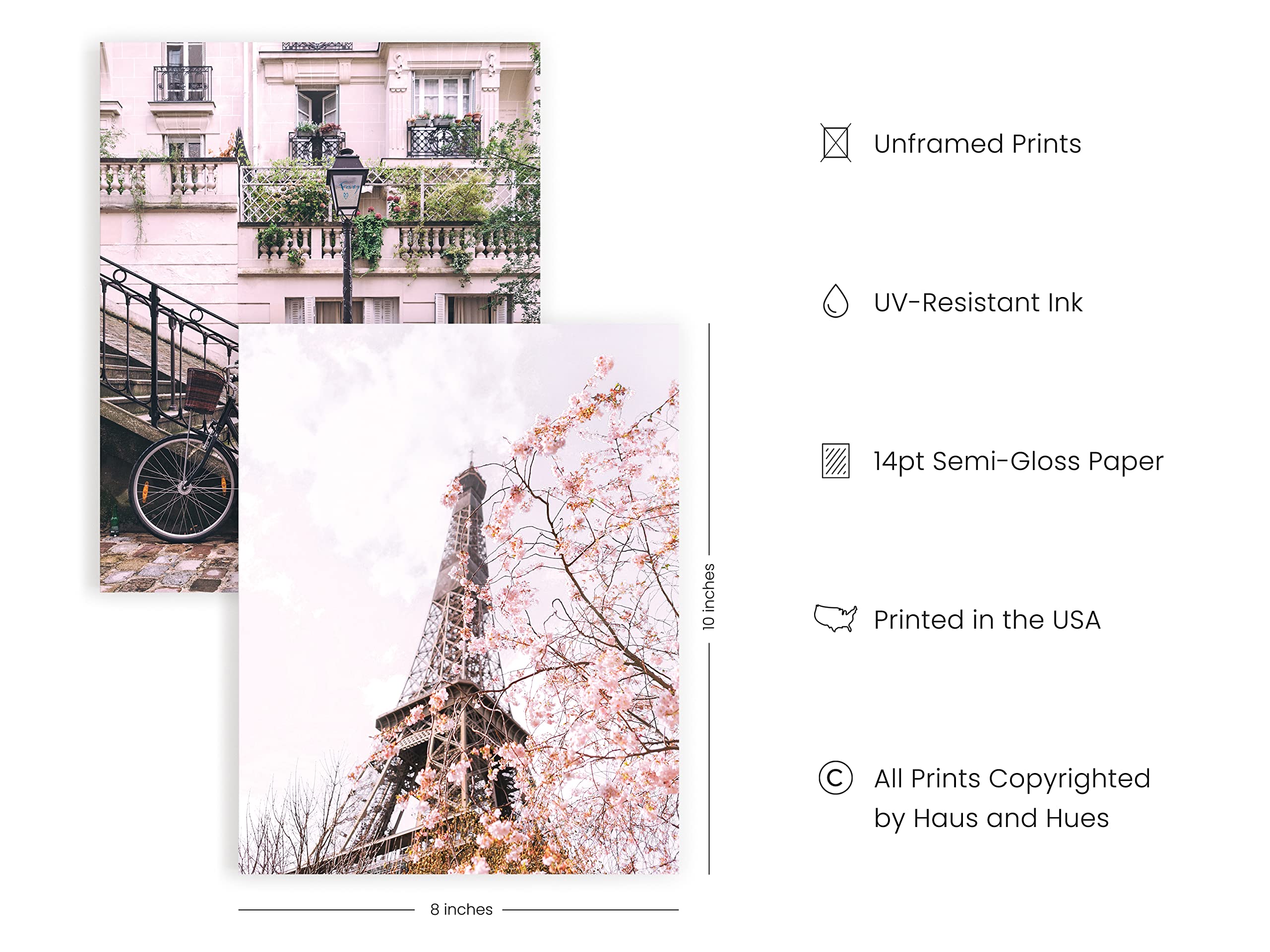 HAUS AND HUES Pink Paris Wall Decor Set of 4 Paris Wall Art and Paris Themed Bedroom Decor  Paris Decor for Bedroom  Paris Poster  Preppy Room Decor  Paris Bathroom Decor (8'' x 10''  UNFRAMED)