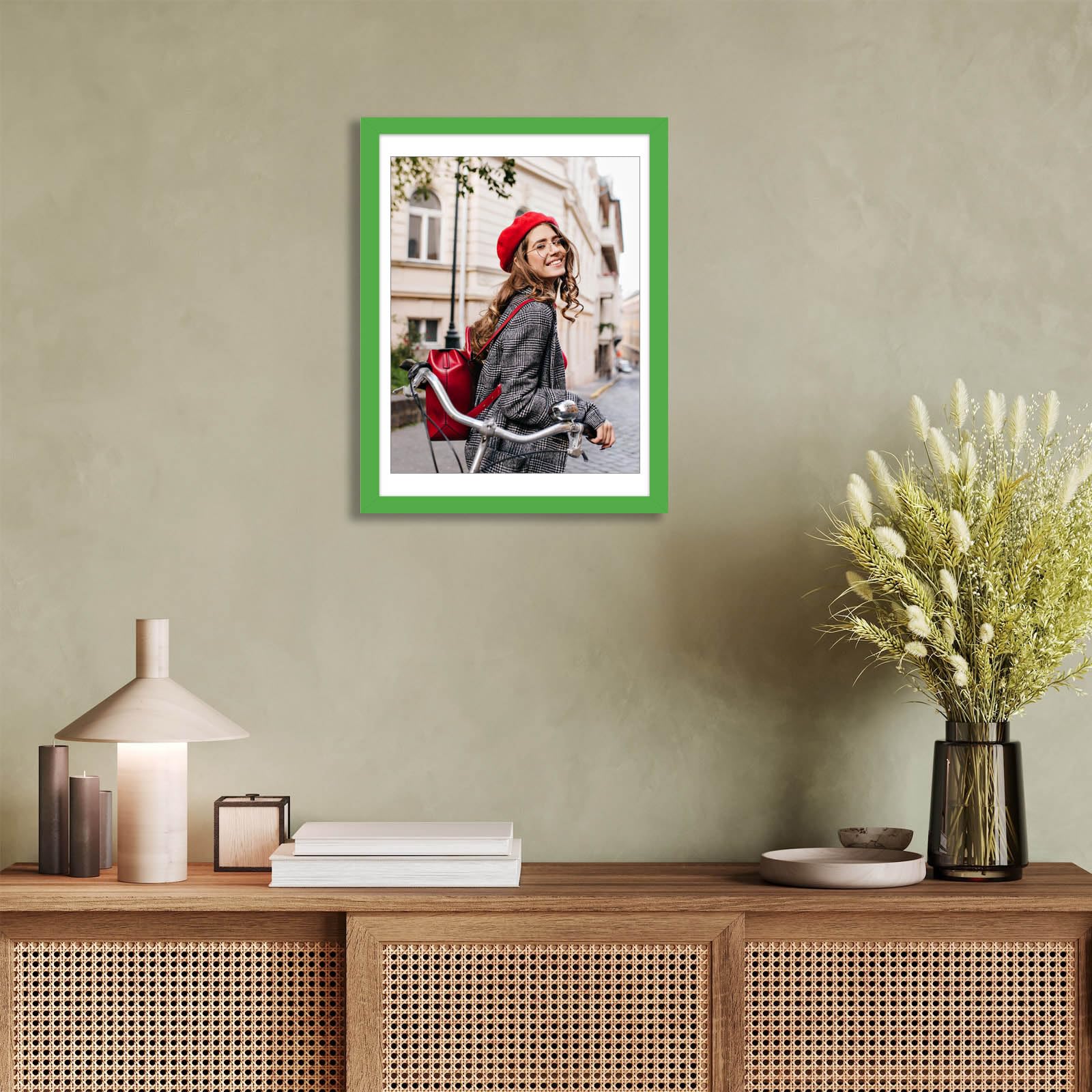 wyooxoo 12x16 Picture Frame Green Made of Solid Wood Photo Frames Display Pictures 11x14 with Mat or 12x16 Without Mat Colorful