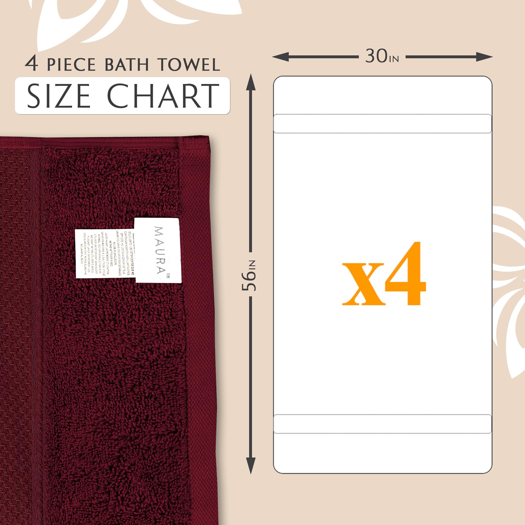 Maura 4 Piece Bath Towel Set. Extra Large 30''x56'' Premium Turkish Towels. Thick  Soft  Plush and Highly Absorbent Luxury Hotel & Spa Quality Towels - Sand