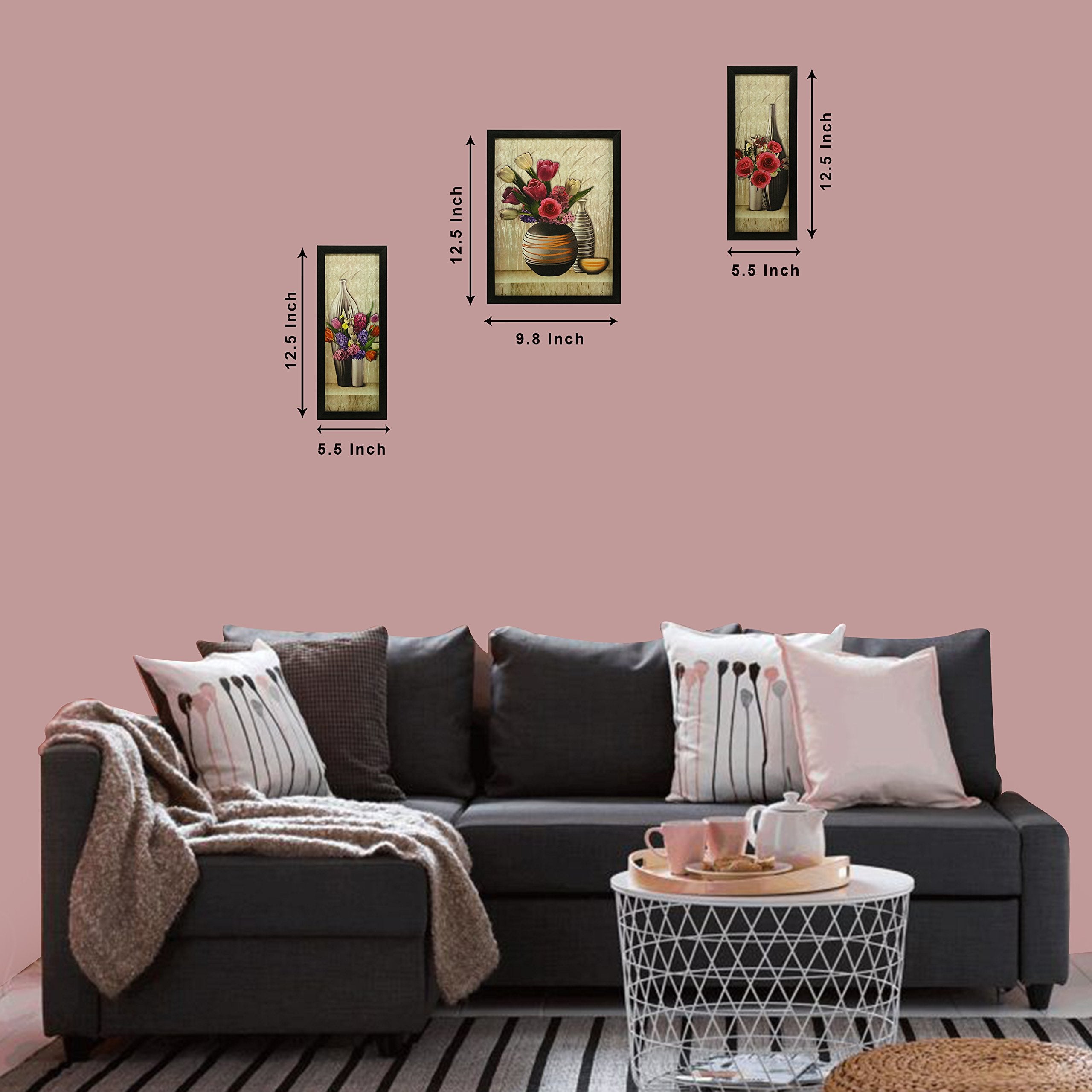 Indianara Floral Rectangular Synthetic Wood Art Painting (35 Cm X 28 Cm X 3 Cm, Set Of 3, Indr1056)