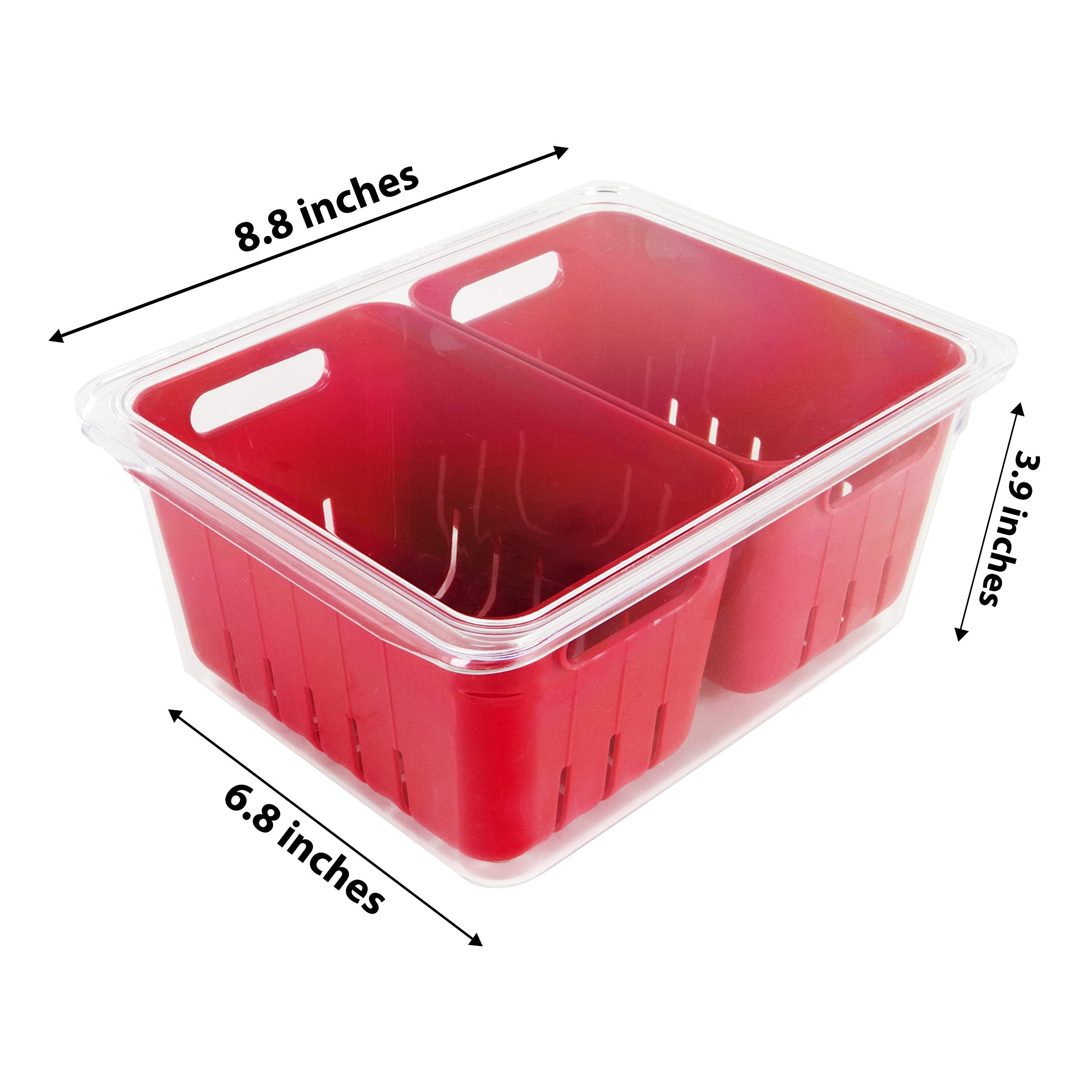 Kitchen Spaces Ksdcb12-Amz Twin Colander Stackable Food Storage Organizer For Fridge, Freezer, And Pantry, 8.8'' X 6.8'' X 3.9''