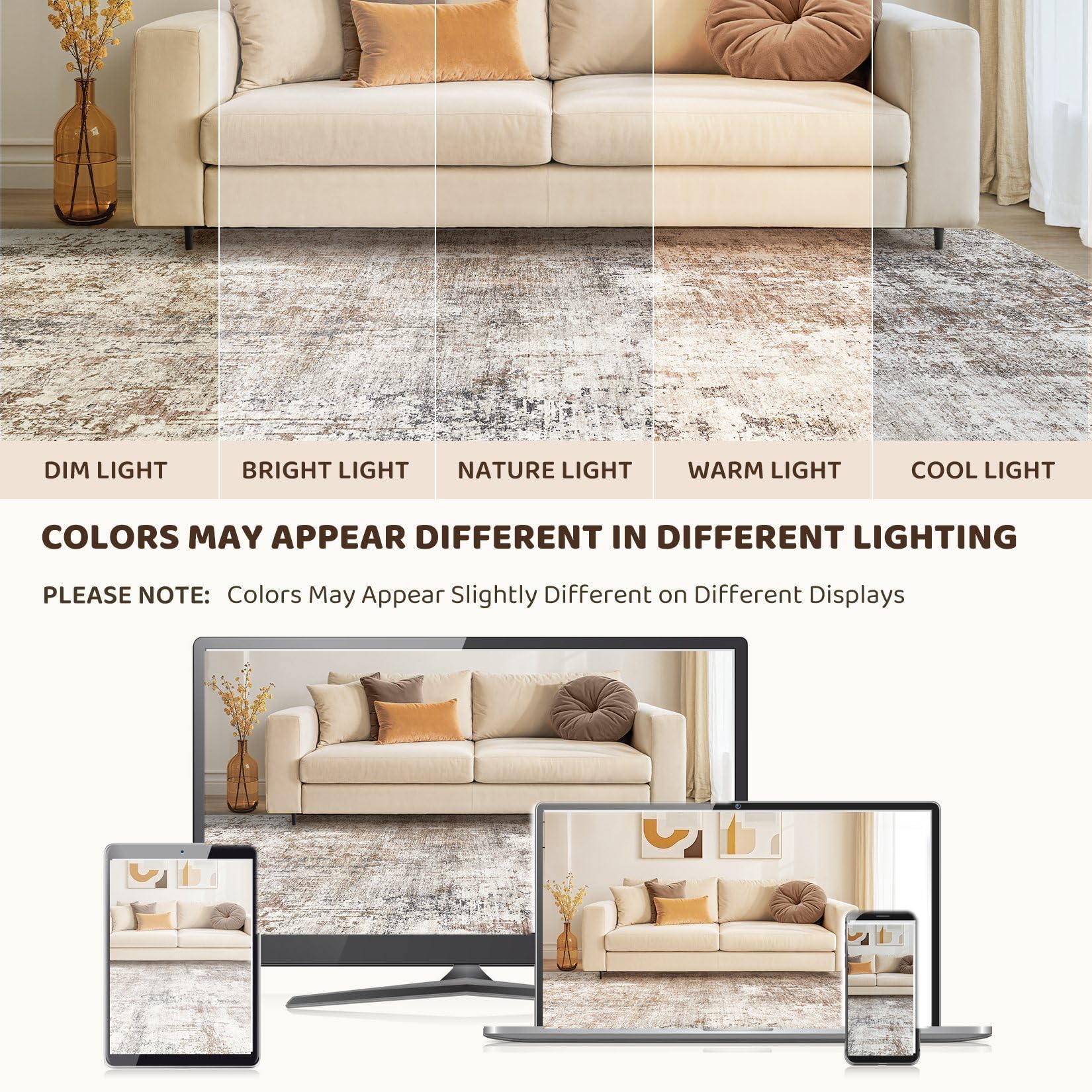 UERMEI 5x7 Area Rug Living Room Rugs - Washable Neutral Modern Abstract Soft Thin Rug Indoor Floor No Slip Rug Carpet for Bedroo