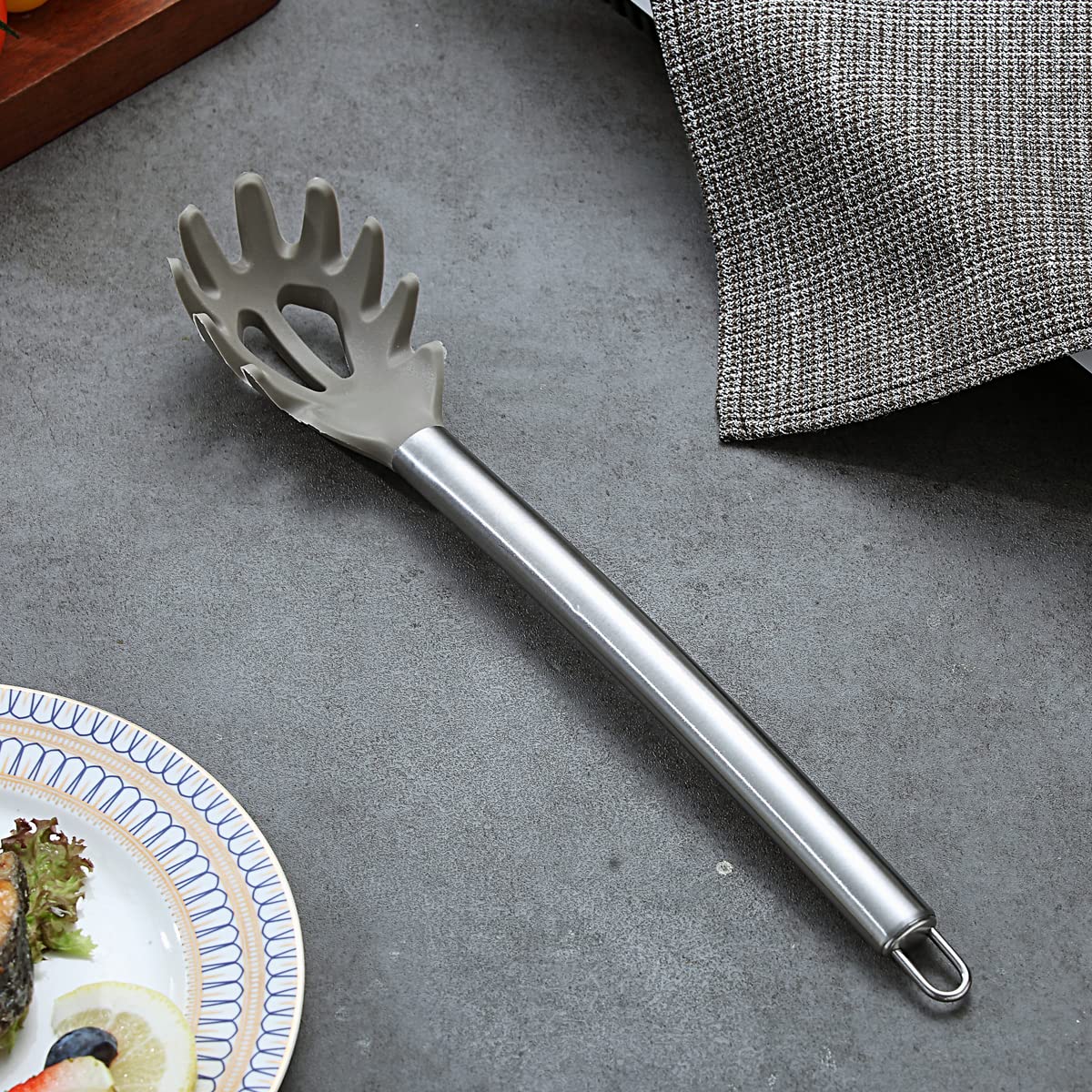 Berglander Spaghetti Spoon Non-Stick Silicone Pasta Server, Spaghetti Server For Cooking, Pasta Fork, Noddle Fork, Dishwasher Sa