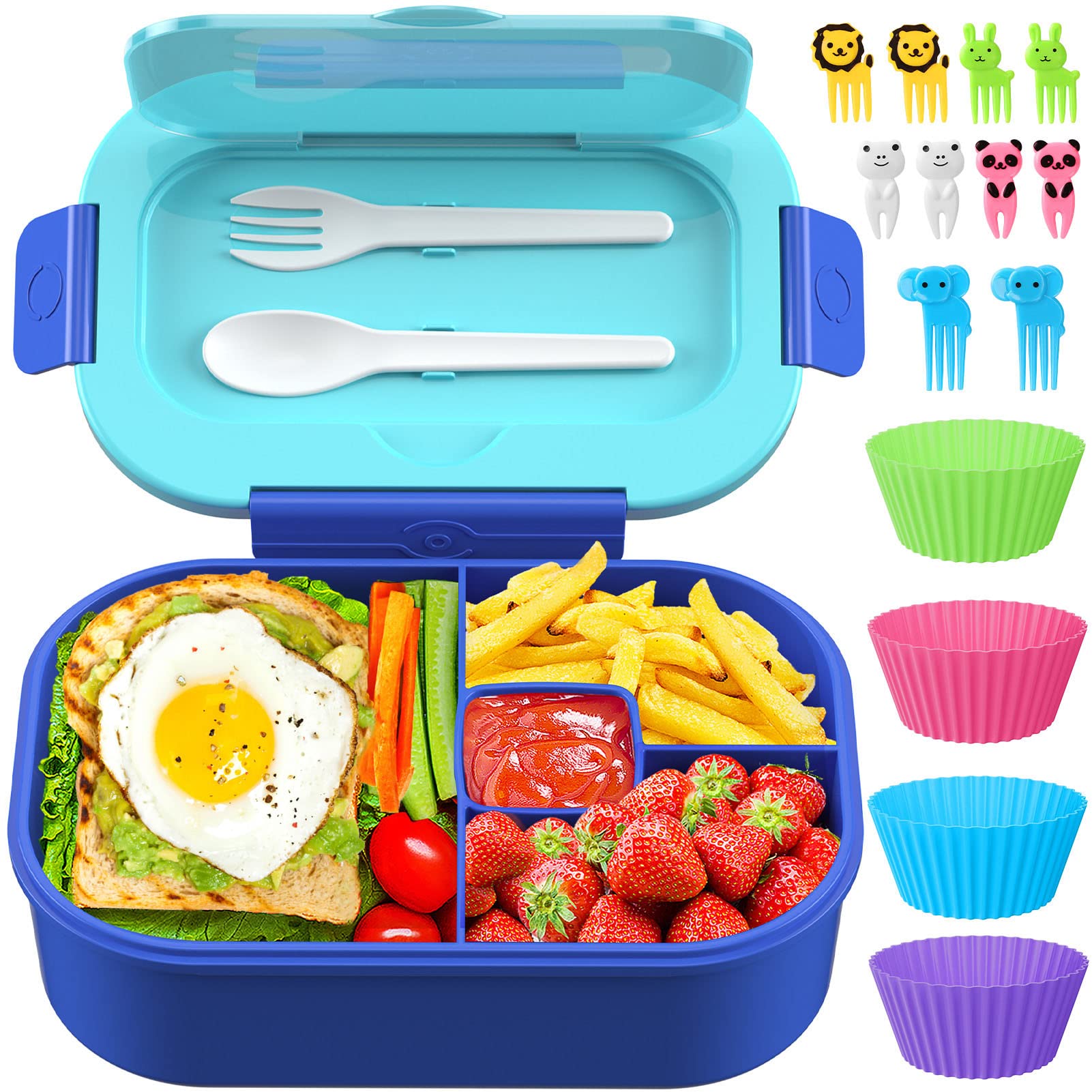 Time4Deals Kids Bento Lunch Box Leakproof Lunch Box With 4 Compartments Lunch Containers With Tableware Kids Bento School Lunch