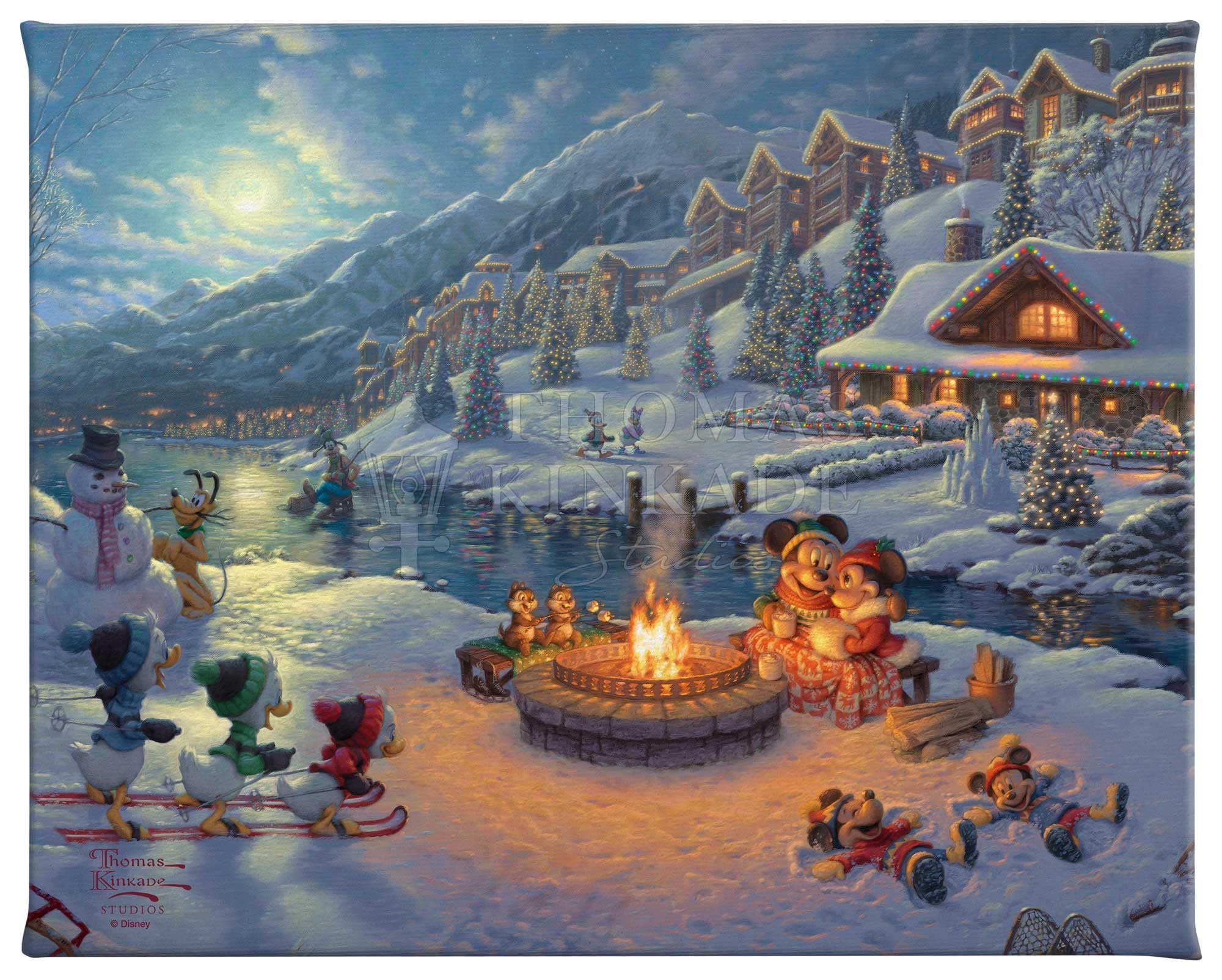 Thomas Kinkade Disney Mickey And Minnie Christmas Lodge 8 X 10 Gallery Wrapped Canvas