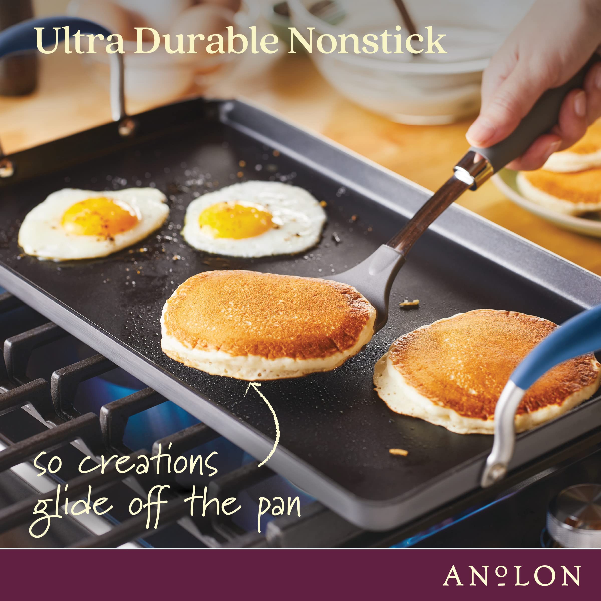 Anolon Advanced Hard Anodized Nonstick Double Burner Griddle With Multi-Purpose Rack, 10-Inch By 18-Inch, Indigo