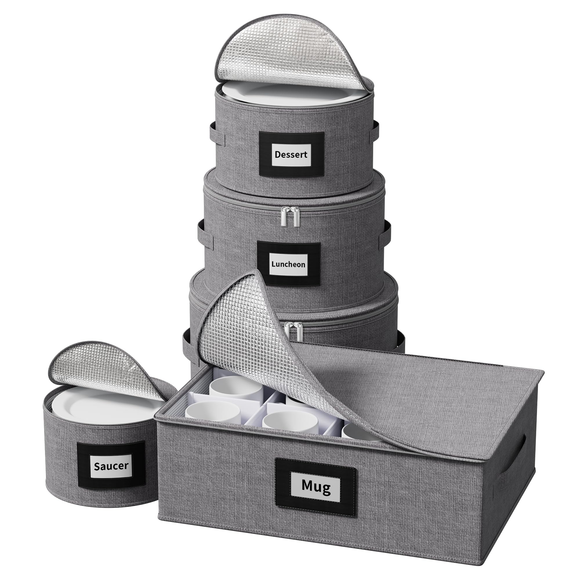 5Piece China Storage Containers Set, Dinnerware Storage Boxes for Moving