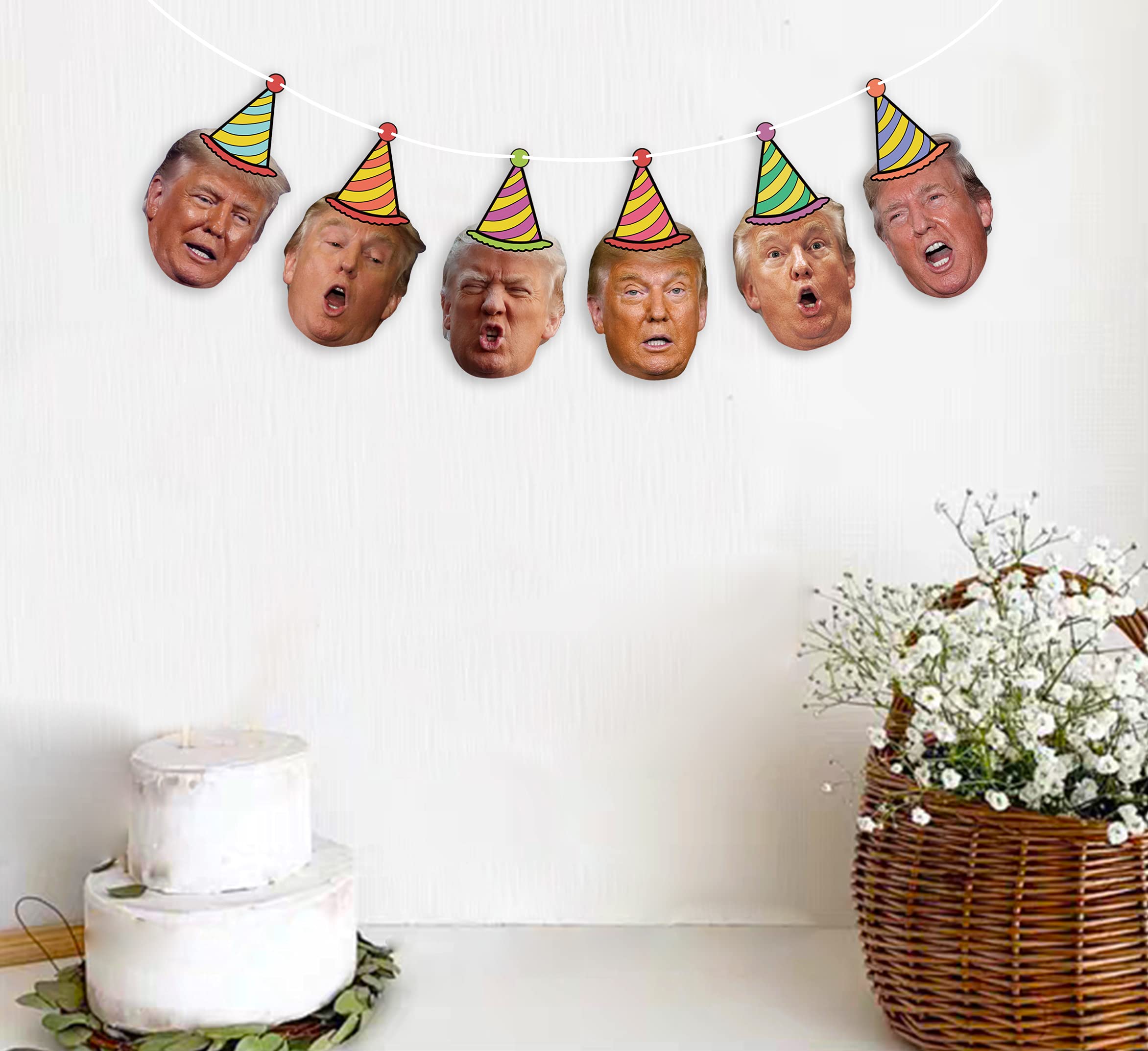 Donald Trump Face Birthday Garland, Funny Trump Portrait Bday Party Decor, Birthday Party Banner For Trump Fan