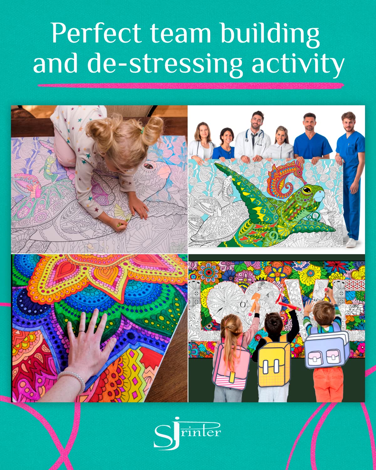 SJPRINTER Giant Coloring Poster - Floral Mandala, 30"x42" - Ideal for Kids, Adults, Care Facilities & Family Activities