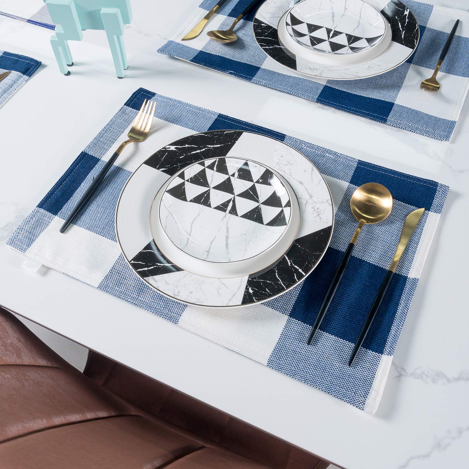 Smile Of Hope Navy Blue And White Buffalo Plaid Placemats 12 X 18 Inches Placemat Set Of 4,Linen Checkered Double Layer Check Ki