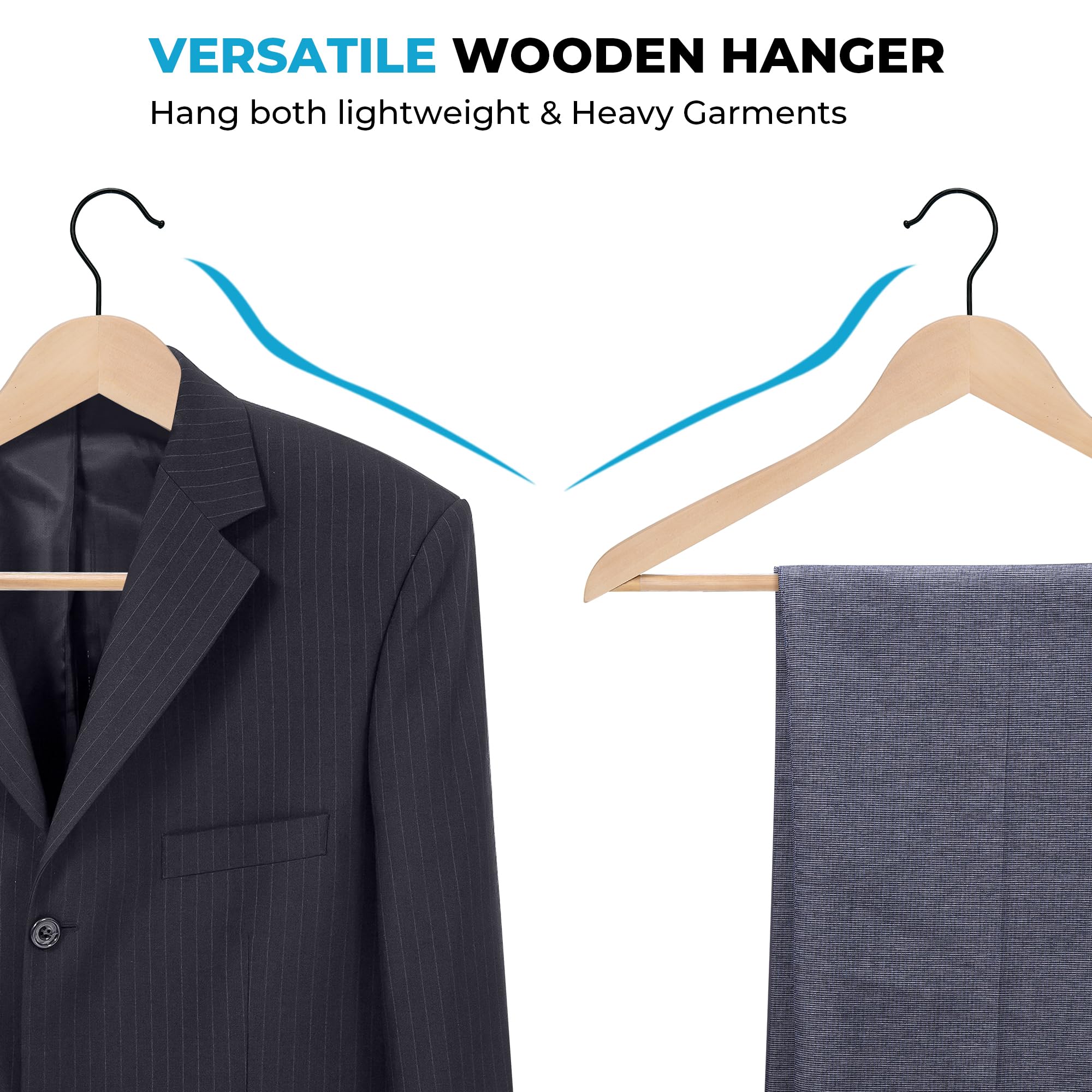 Js Hanger Wooden Coat Hangers, 16 Pack High Grade Wood Suit Hangers With Non Slip Pant Bar - Extra Smooth And Splinter Free, Unv