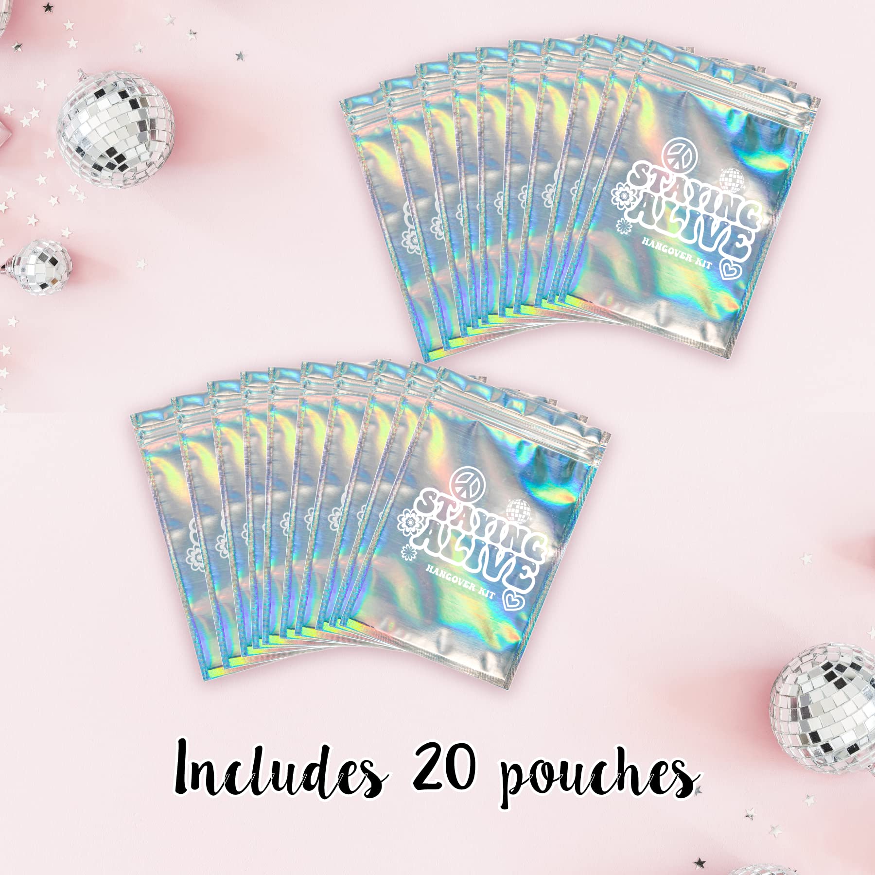 Stayin' Alive Bachelorette Party Hangover Kits (20 Pack) | Last Disco Hangover Kit Bags | Bachelorette Recovery Kit | 21St Birth