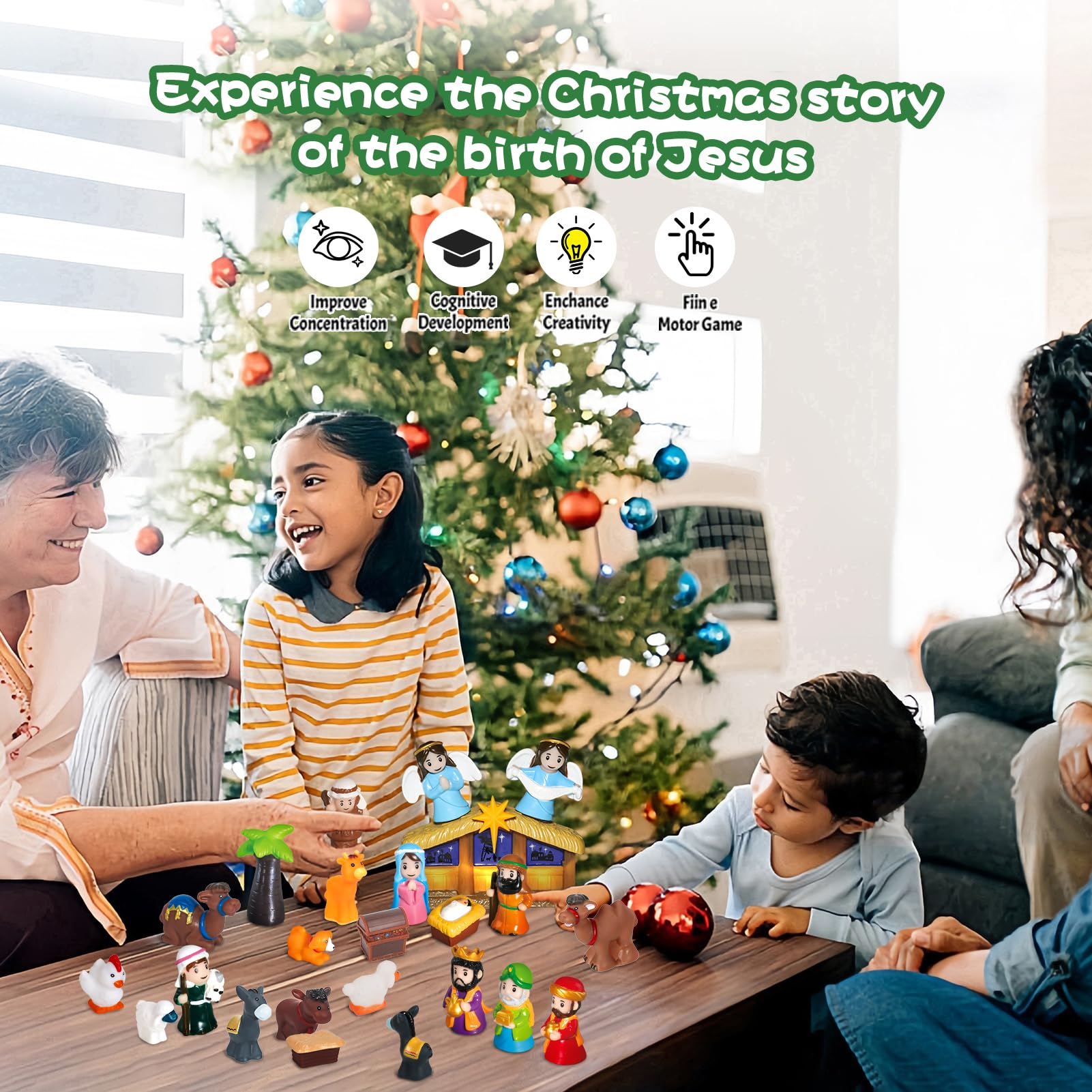 Nativity Advent Calendar 2025 Kids with Light, 25 Days Christmas Countdown Christian Advent Calendar Kids Nativity Play Set, Sma