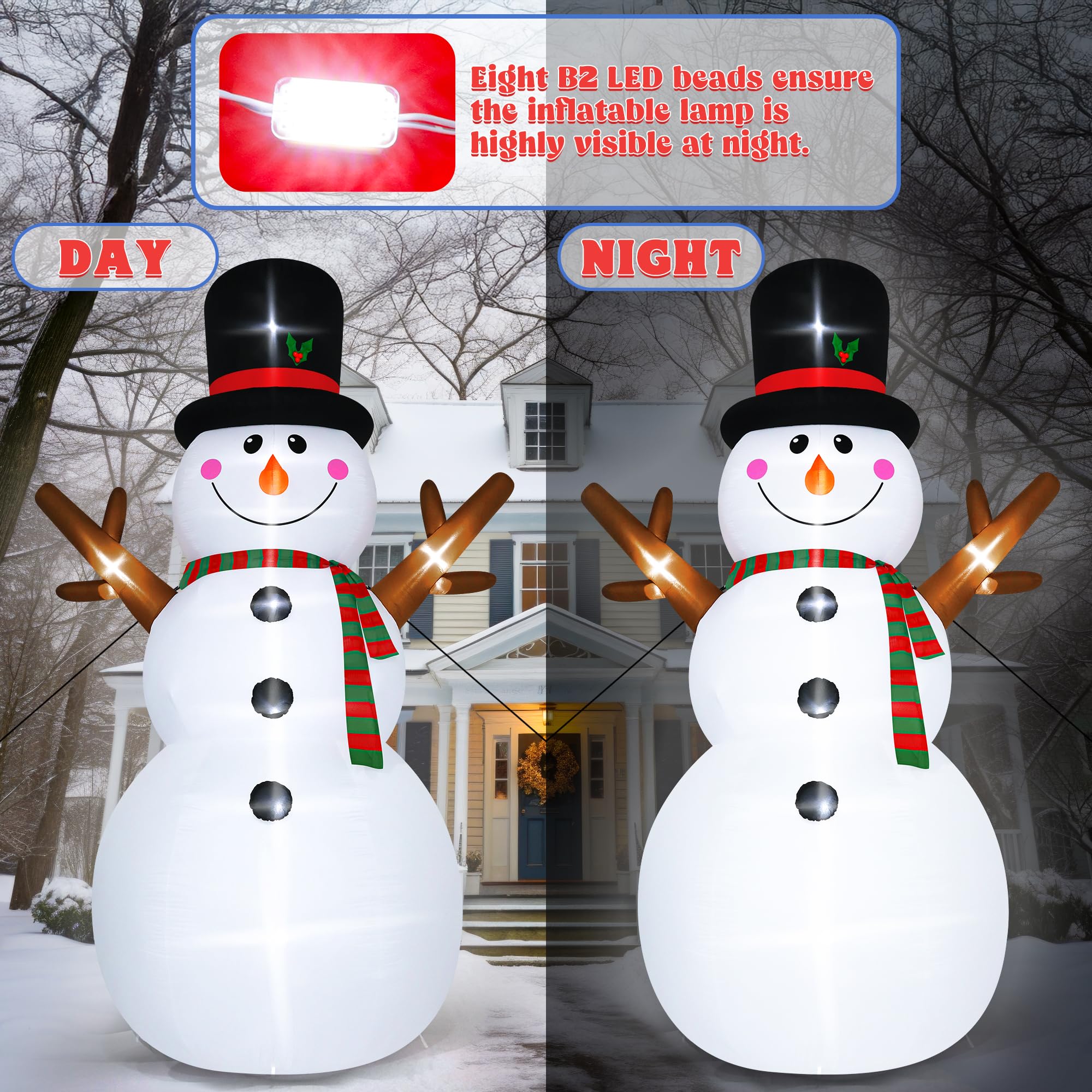 18FT Christmas Inflatable Snowman, Super Large Blow Up Snowmen Outdoor Decor with LED Lights, Waterproof Giant Snowman Yard Deco