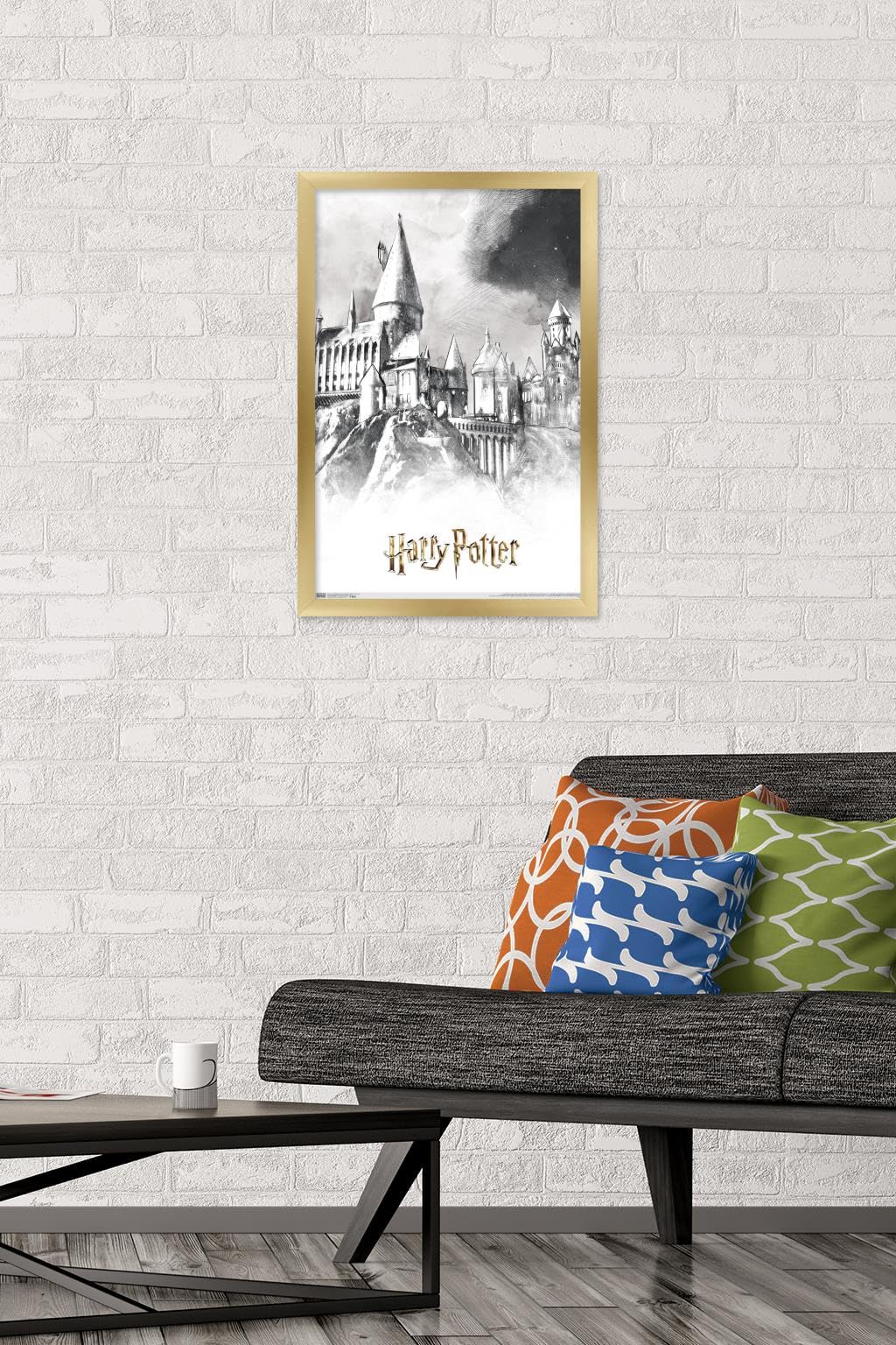 Trends International The Wizarding World: Harry Potter - Illustrated Hogwarts Wall Poster, 14.725'' X 22.375'', Gold Framed Vers