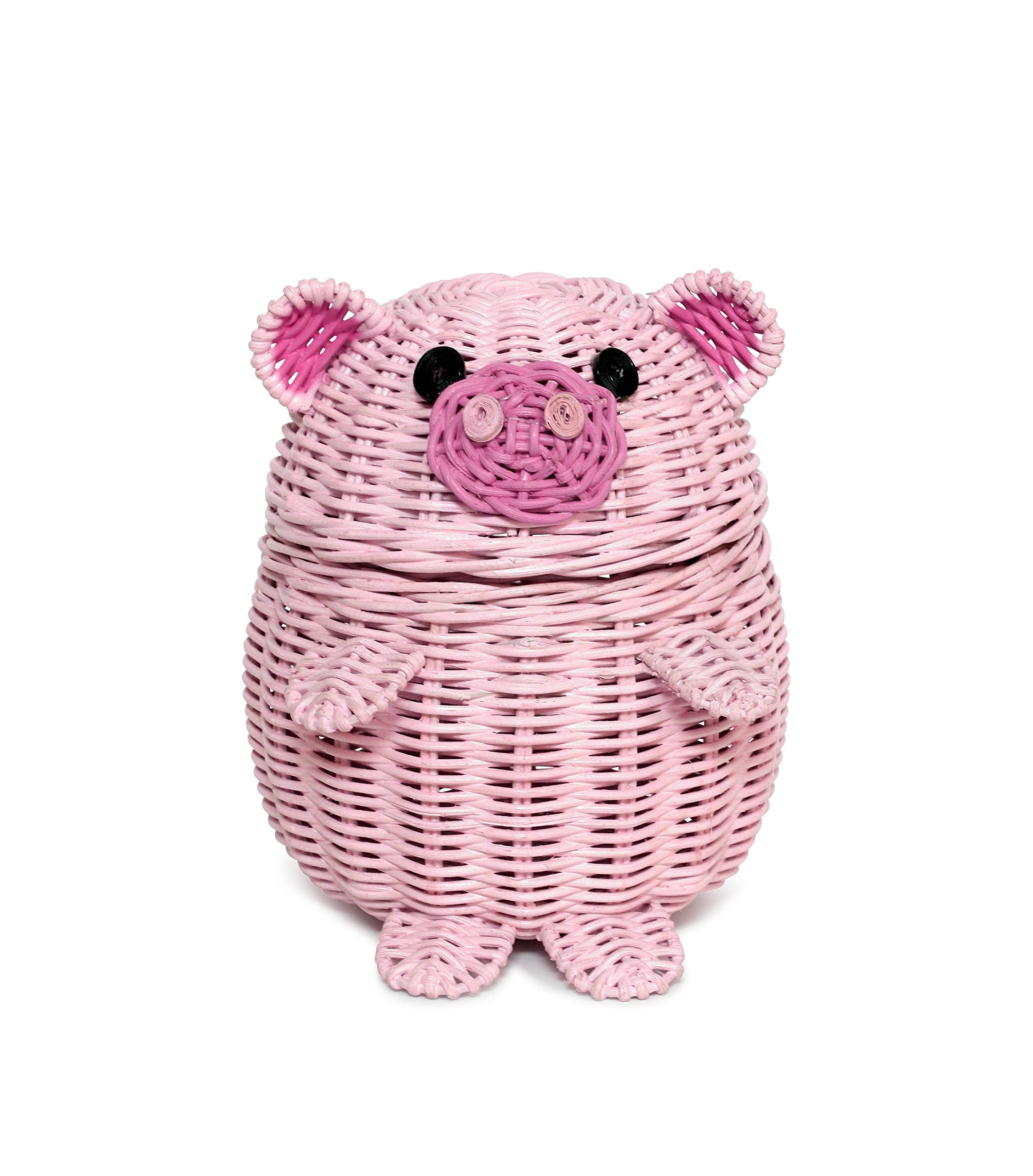 G6 Collection Pig Rattan Storage Basket With Lid Decorative Bin Home Decor Hand Woven Shelf Organizer Cute Handmade Handcrafted