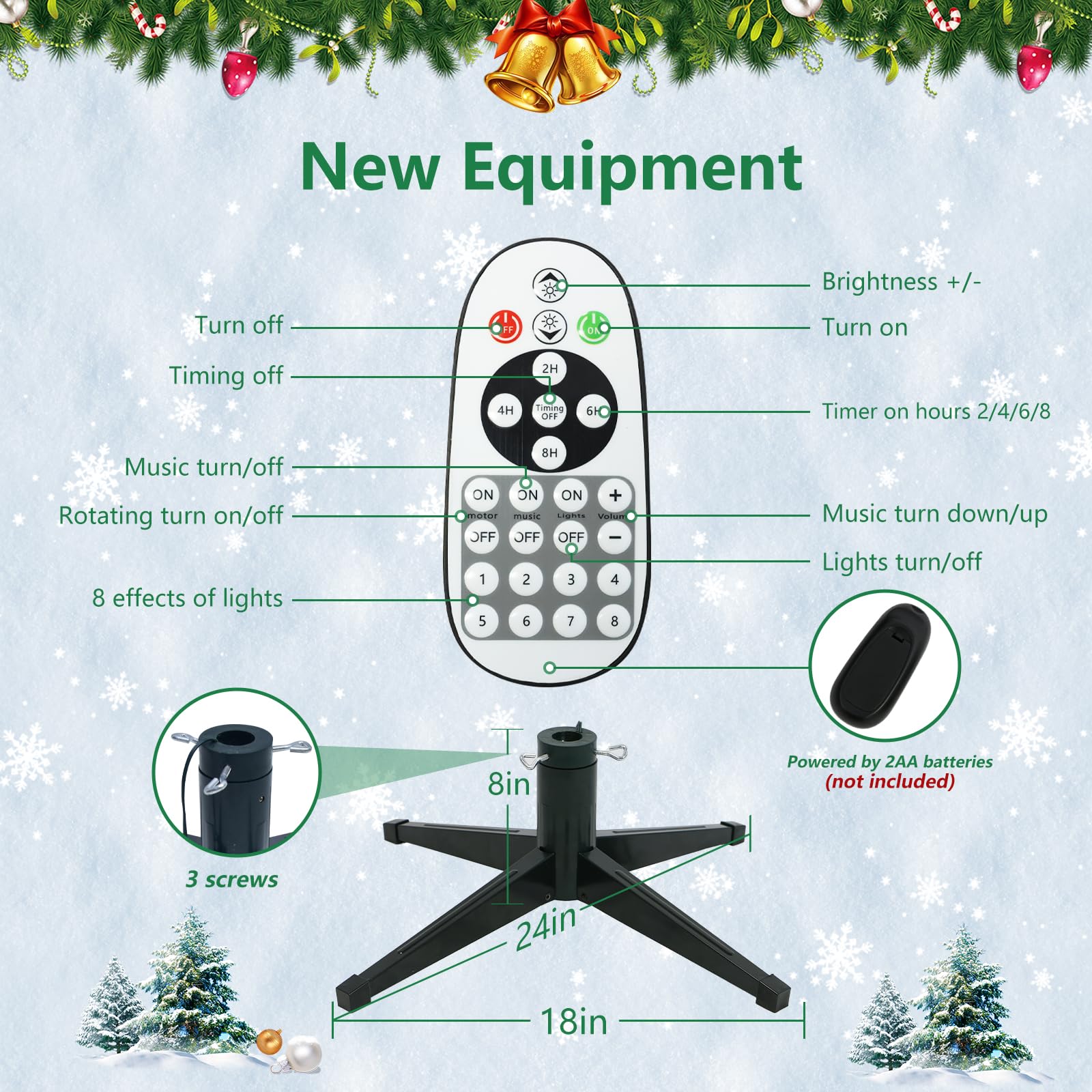 VINCONLIDY Rotating Flocked Christmas Tree 7ft - Prelit Musical Artificial Xmas Tree with Remote Control, 1220 PE & PVC Mixed Ti
