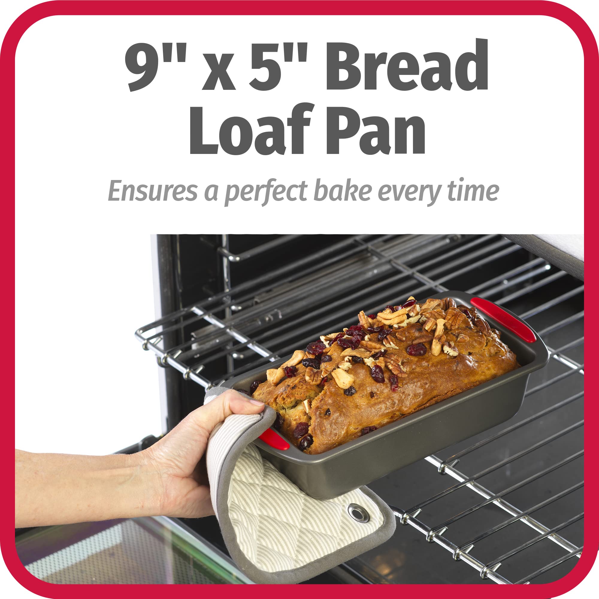 Goodcook Megagrip 9'' X 5'' Nonstick Steel Bread Loaf Pan With Silicone Grip Handles, Gray