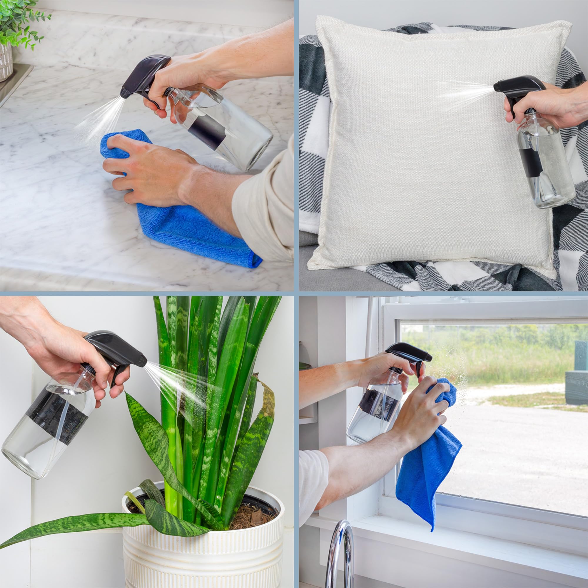 Cornucopia 16Oz Clear Glass Spray Bottles W/Chalk Labels (2 Pack); Boston Round Bottles With 3-Setting Adjustable Heavy Duty Spr