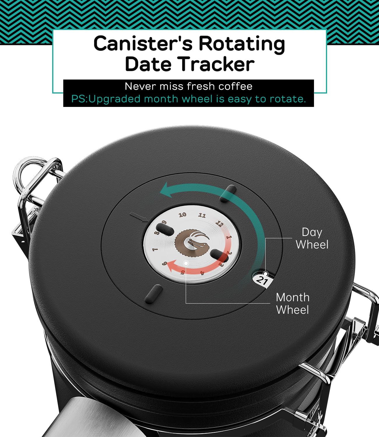 Coffee Gator Stainless Steel Canister - Large 22oz  Black Coffee Grounds and Beans Container with Date-Tracker  CO2-Release Valve  and Measuring Scoop - Ideal Coffee Lovers Gifts for Her