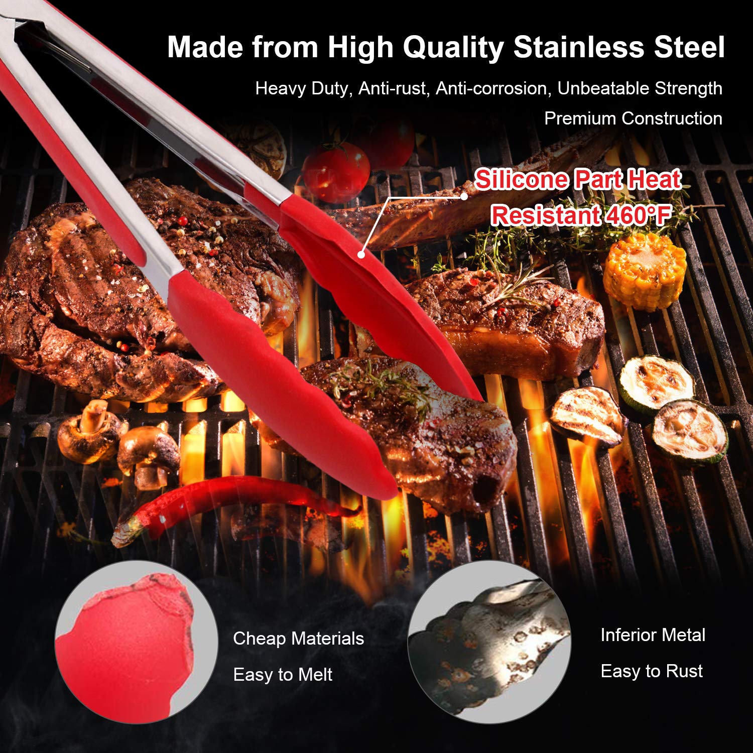Kitchen Tongs With Silicone Tips - Fortomorrow Set Of 5, 7 9 Inch Premium Silicone Tipped Tongs For Cooking Heat Resistant, Serv