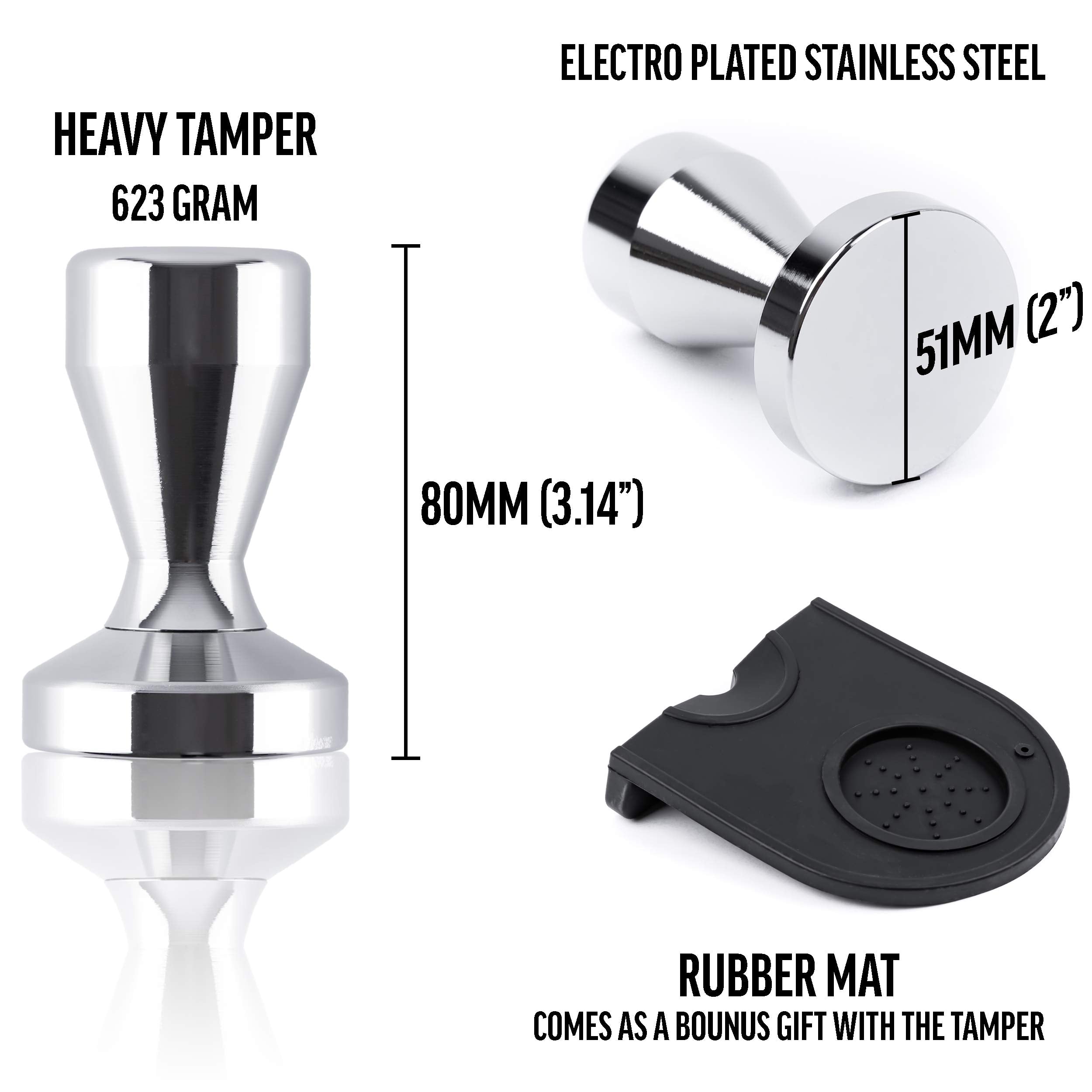 Eviqe Espresso Tamper 51Mm Coffee | Accessories Distributor Stainless Steel Flat Base With Free Mat Holder Stand For Maker, Silv