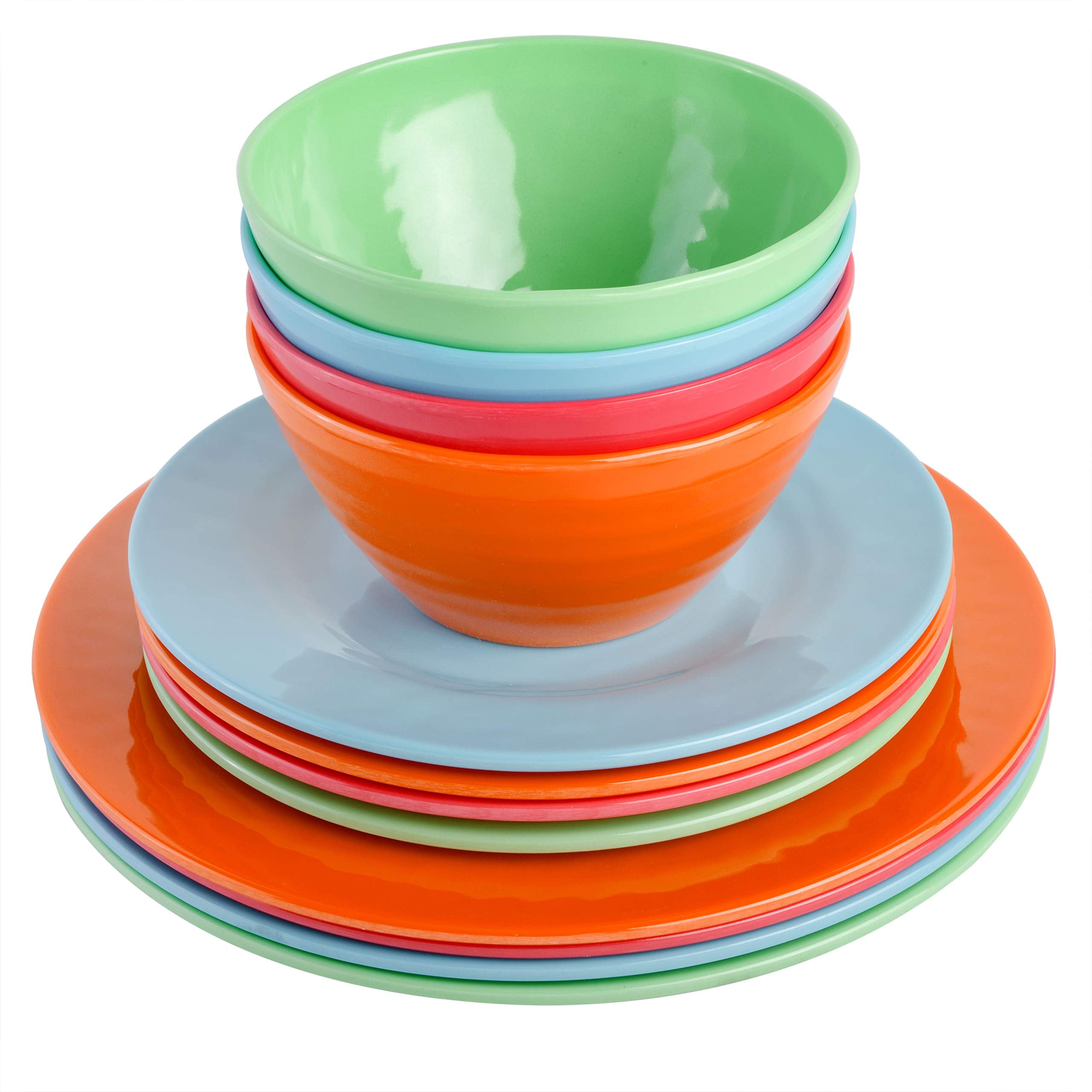 Gibson Home Brist Melamine Plastic Dinnerware Set, Service For Four (12Pcs), Assorted Ii