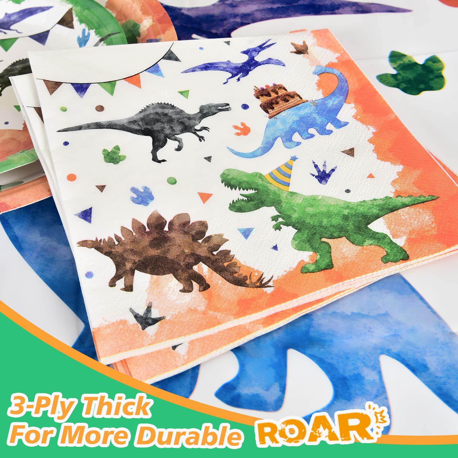 Watercolor Dinosaur Party Supplies - Disposable Dinosaur Party Tableware For Kids Boys Birthday Includes Luncheon Dinner Dessert