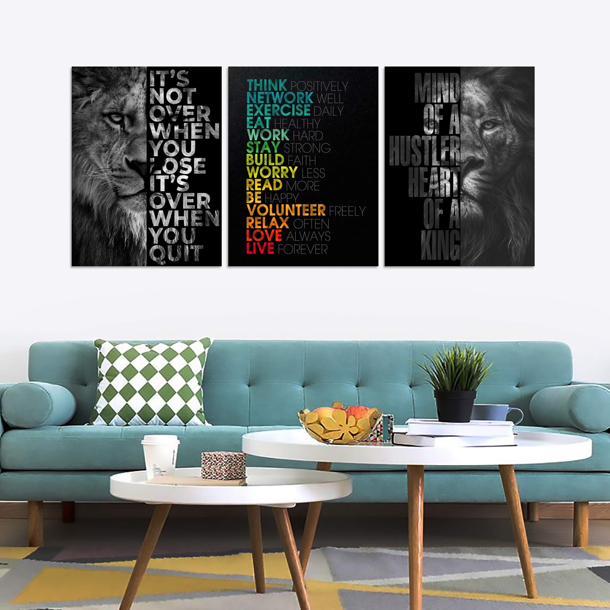 Motivational Office Wall Decor Hustle Canvas Wall Art Inspirational Posters Entrepreneur Quote Canvas Paintings Wooden Framed 3