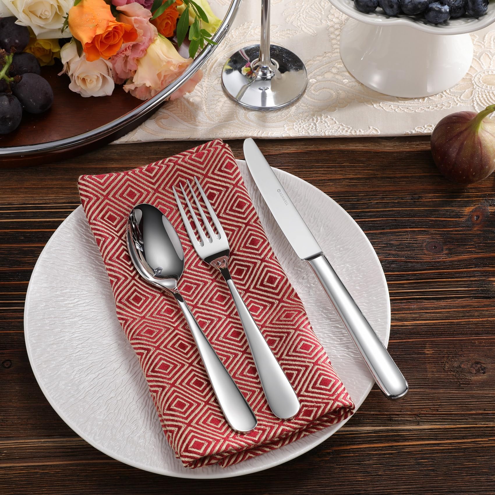 Keawell Premium Louise Forks, Set Of 4, 18/10 Stainless Steel, Forks Silverware With Round Edge, Exceptional Mirror Finish, Dish