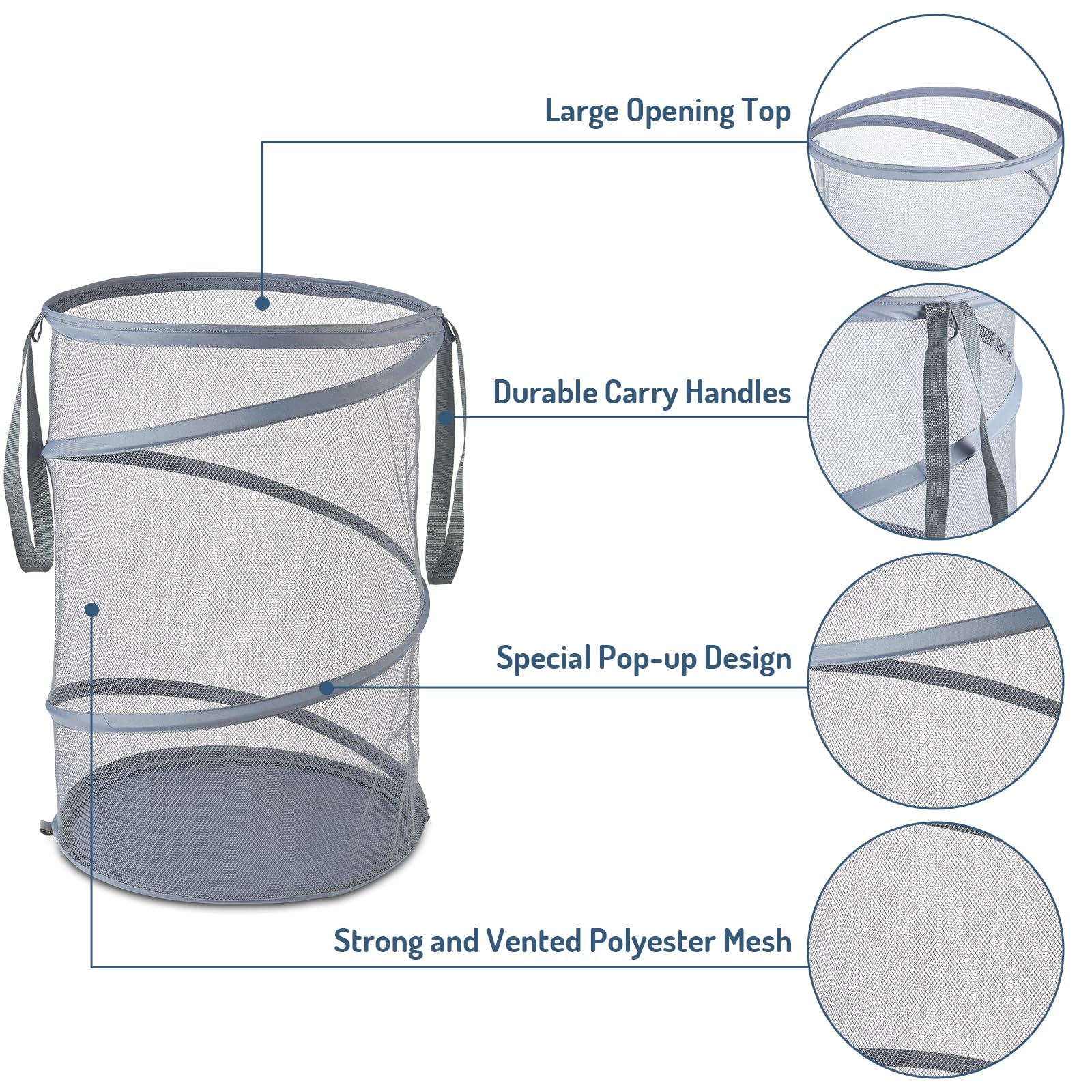 Mesh Popup Laundry Hamper 115L Collapsible Laundry Basket Extra Large Capacity Foldable Clothing Storage Basket With Handles 26
