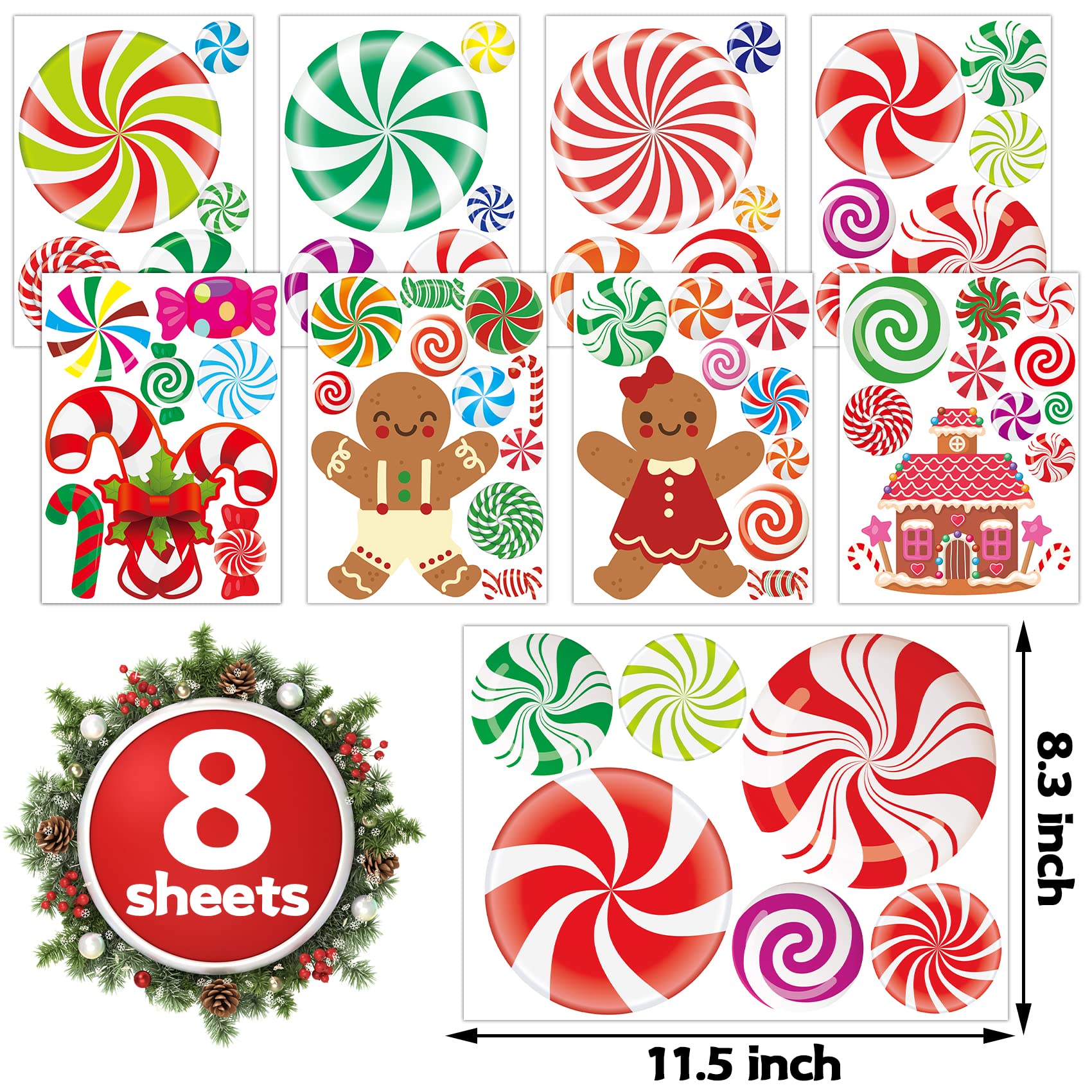 Christmas Decorations - Christmas Wall Stickers Christmas Floor Decals Peppermint Candy Cane Gingerbread Man Stickers Decor 59 P