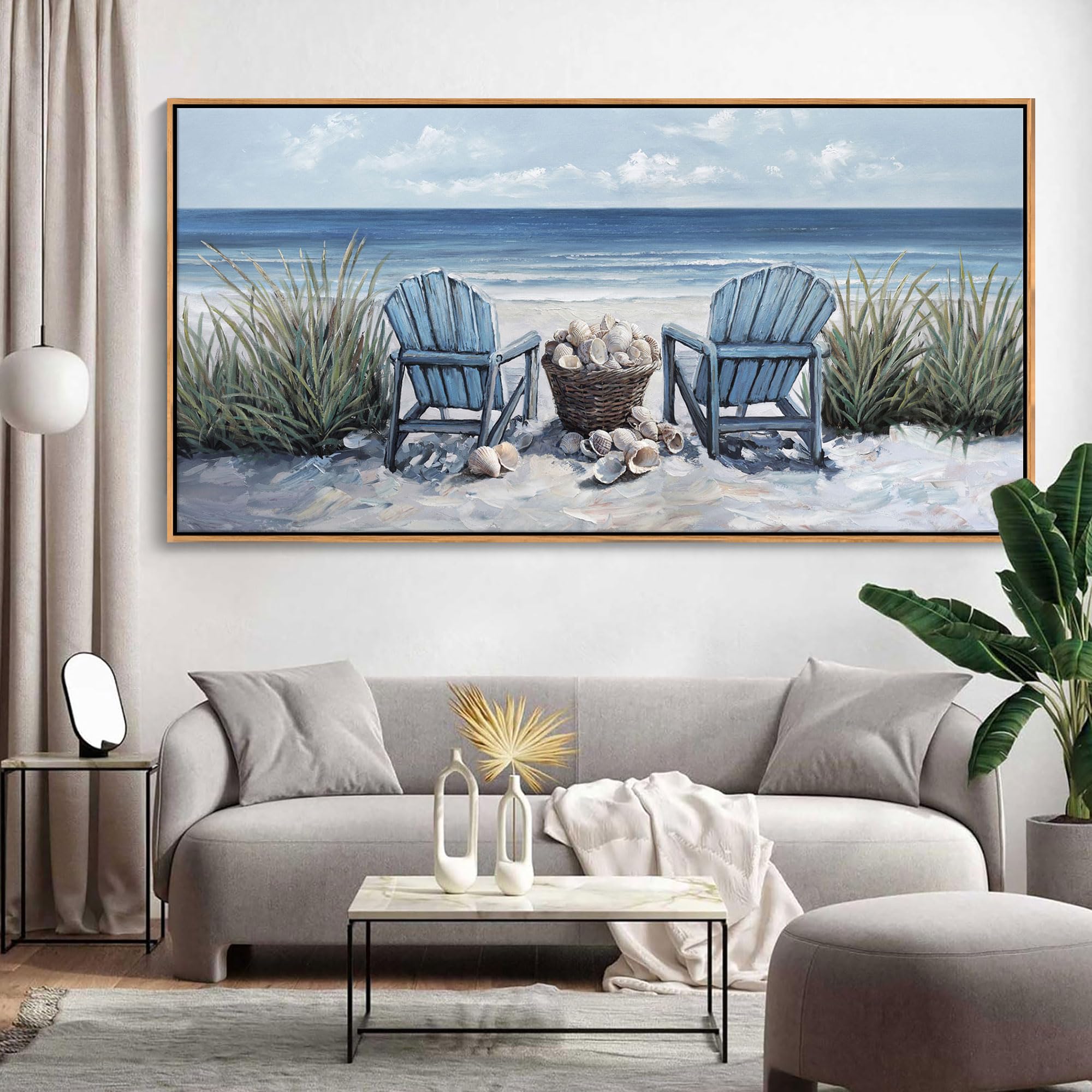 Hguaoa Coastal Wall Art - Large Landscape Wall Pictures For Living Room, Bedroom Pictures, Ocean Beach Artwork, Blue Wall Art, A
