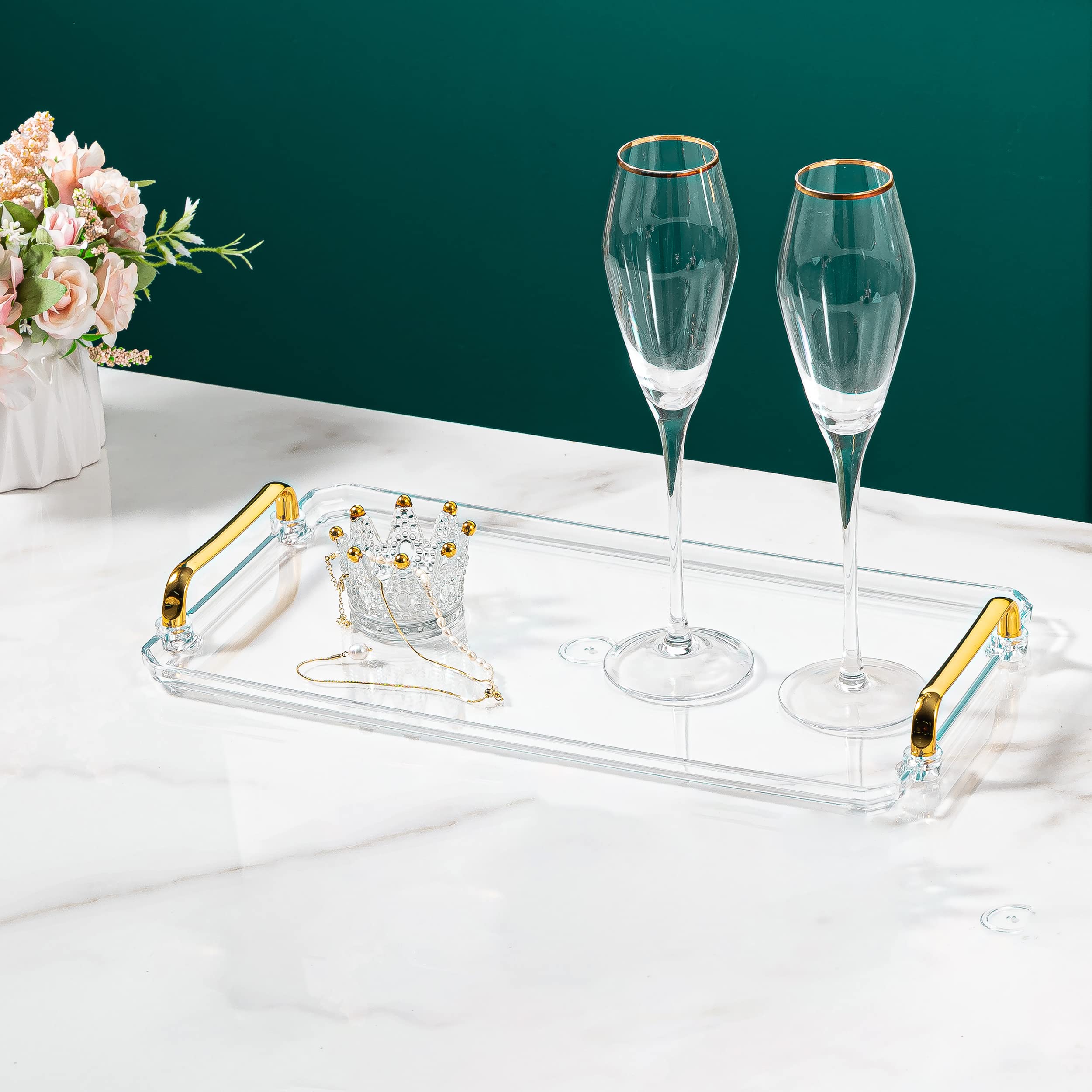 Waltsun Acrylic Serving Tray With Handles Ottoman Countertop Decorative Tray Serving Tray Spill-Proof Tray For Coffee Table Livi