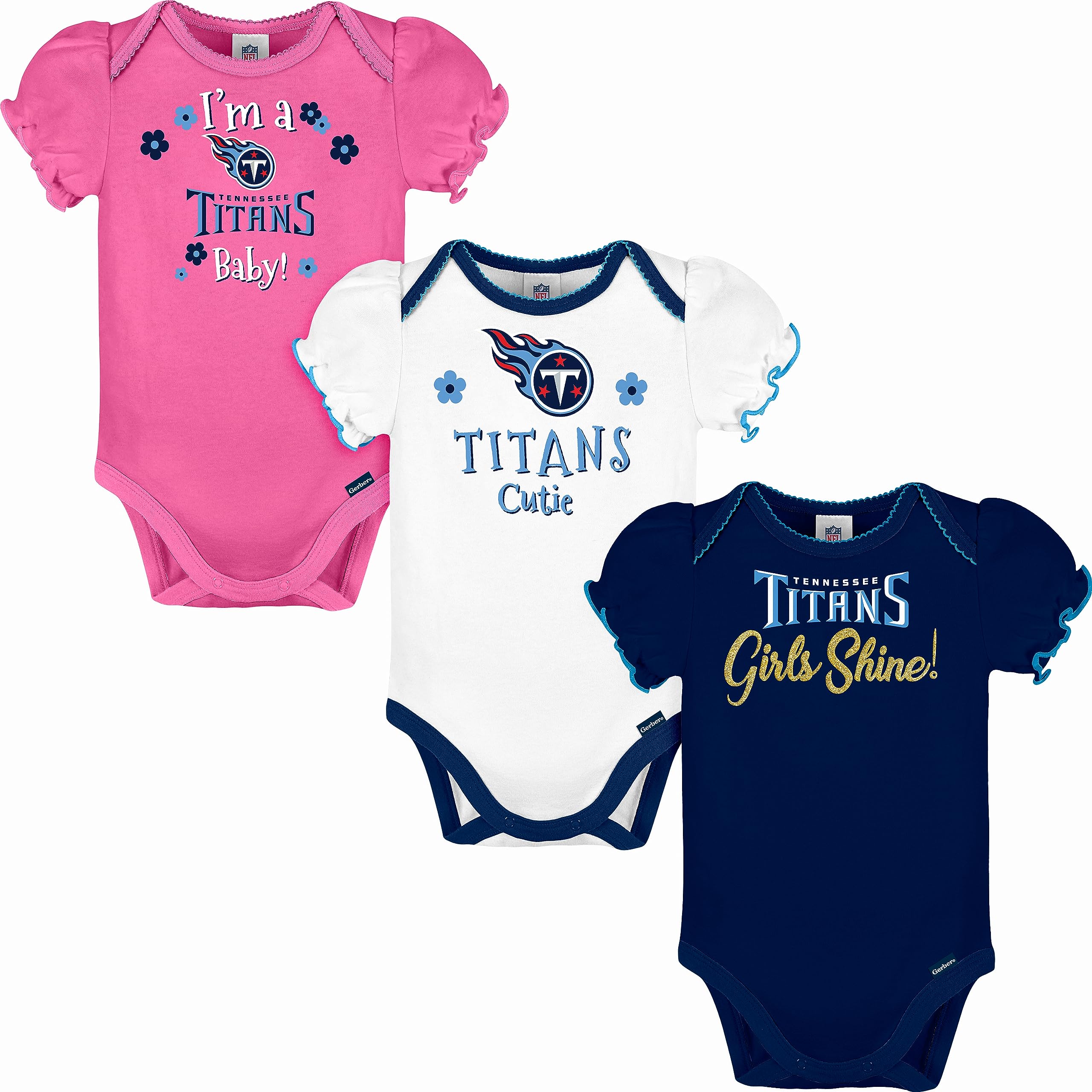 Nfl Tennessee Titans 3 Pack Short Sleeve Bodysuit, Bluewhitepink Tennessee Titans, 0-3 Months