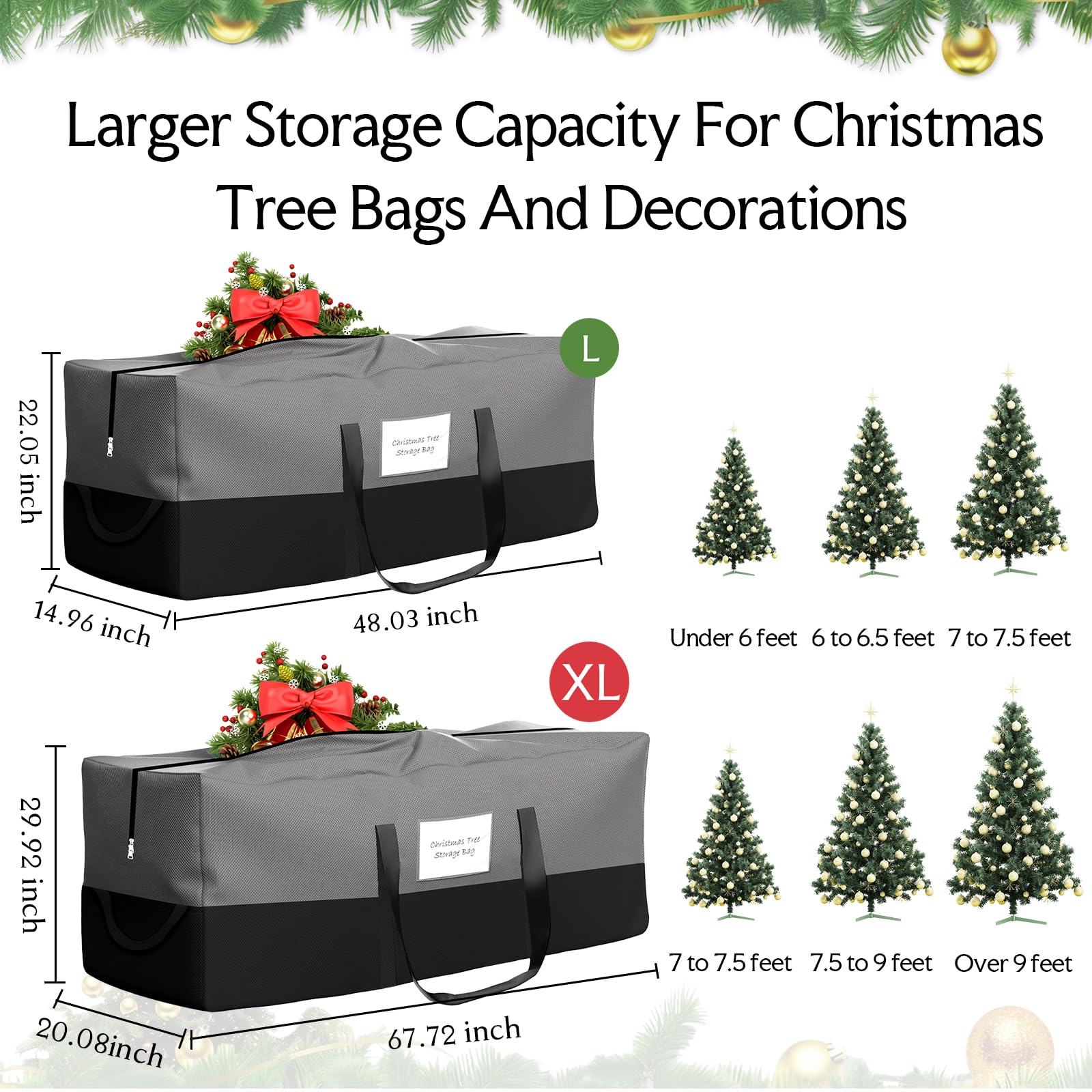 Christmas Tree Storage Bag,Fits Up 10 Ft Tall Artificial Trees,600D Oxford Material,Heavy Duty Tree Bag,Dampproof Storage Bags w