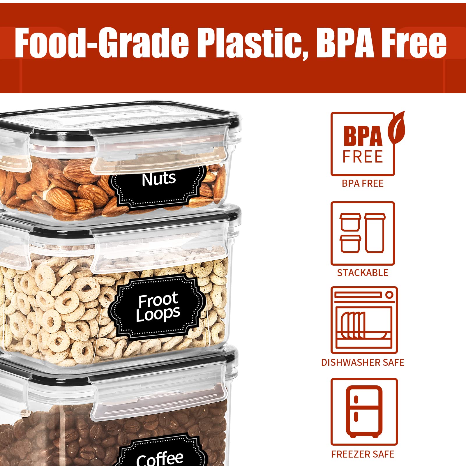 Praki 30 Pack Airtight Food Storage Containers For Kitchen Pantry Organizers And Storage, Plastic Kitchen Storage Canisters With