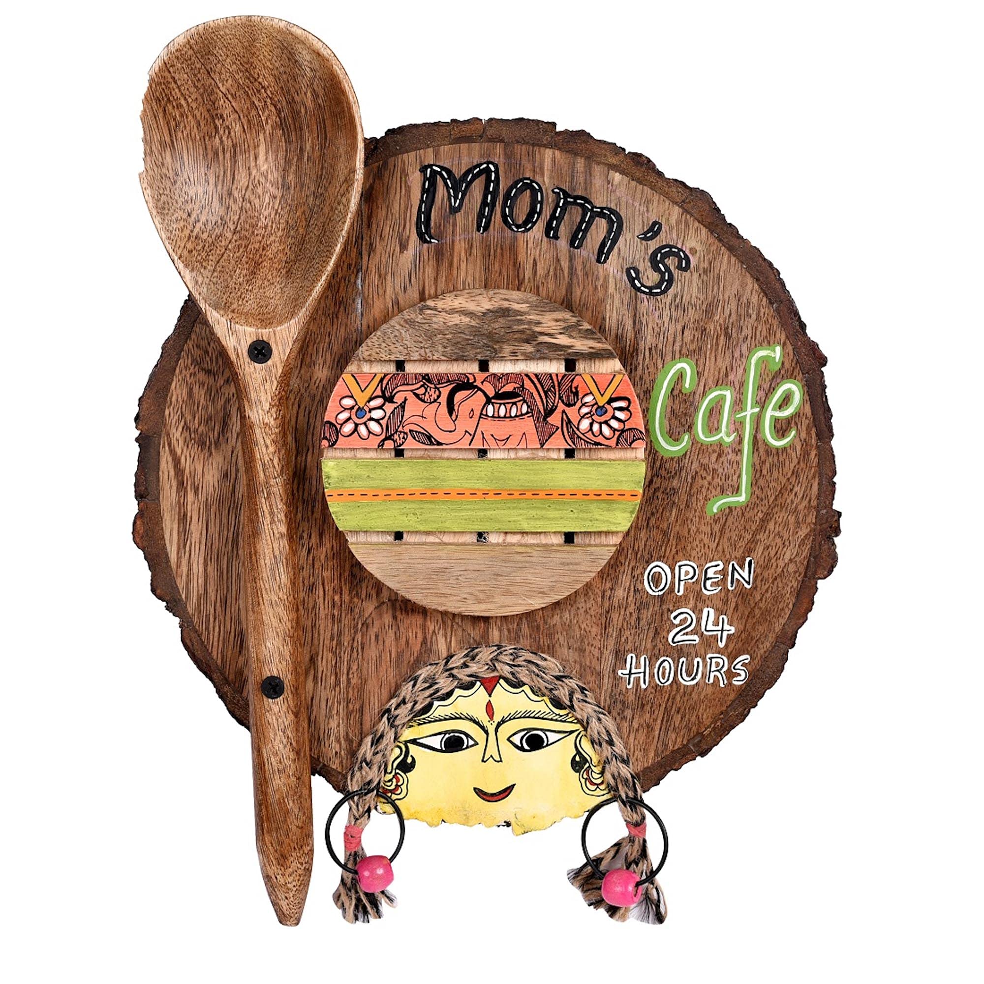 Aakriti Art Creations Kitchen Decor Moms Cafe Handcrafted in Wood? (9x1.5x11.7)