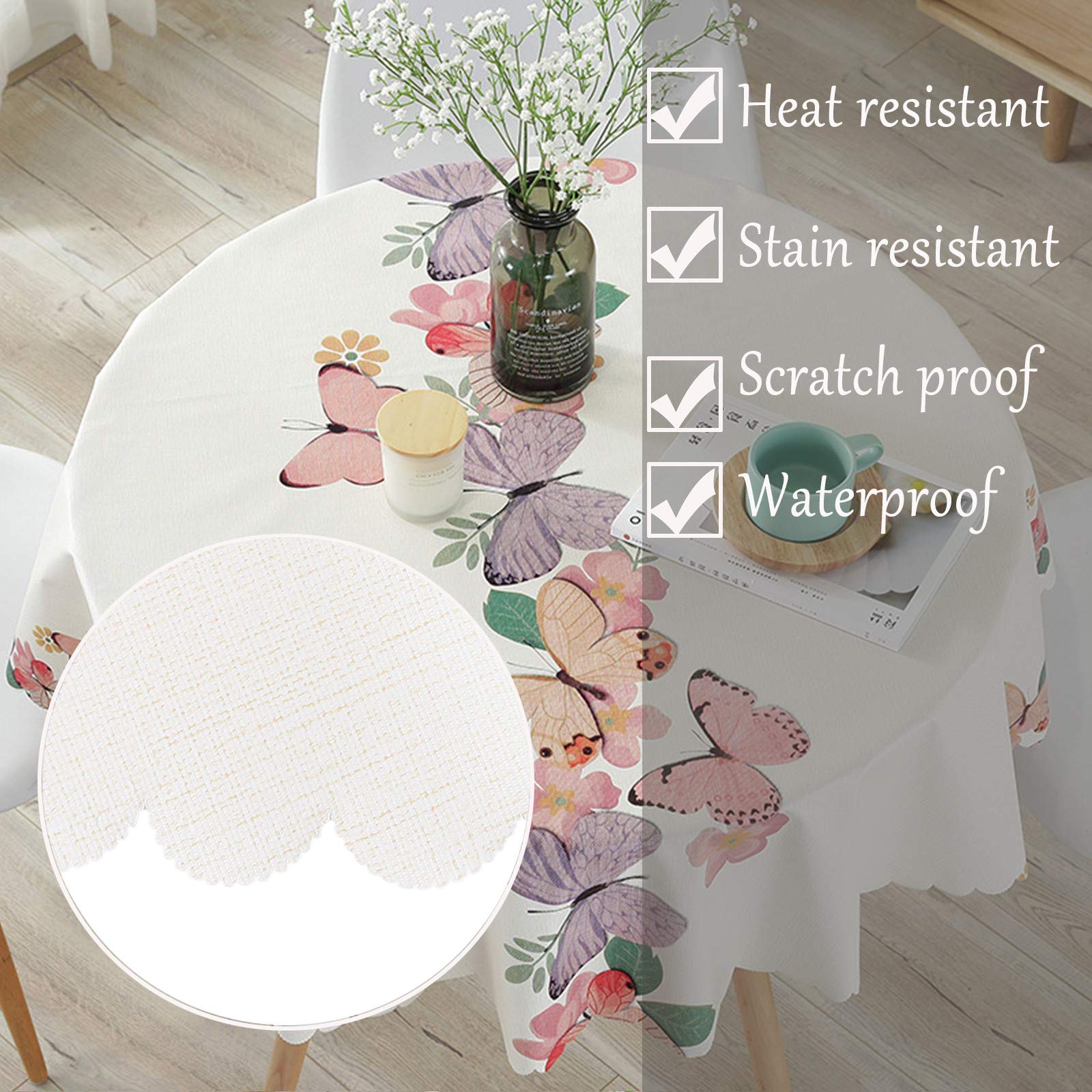 Bettery Vinyl Round Table Cover Wipe Clean Pvc Tablecloth Oil-Proof/Stain-Resistant, Round - 52 Inch